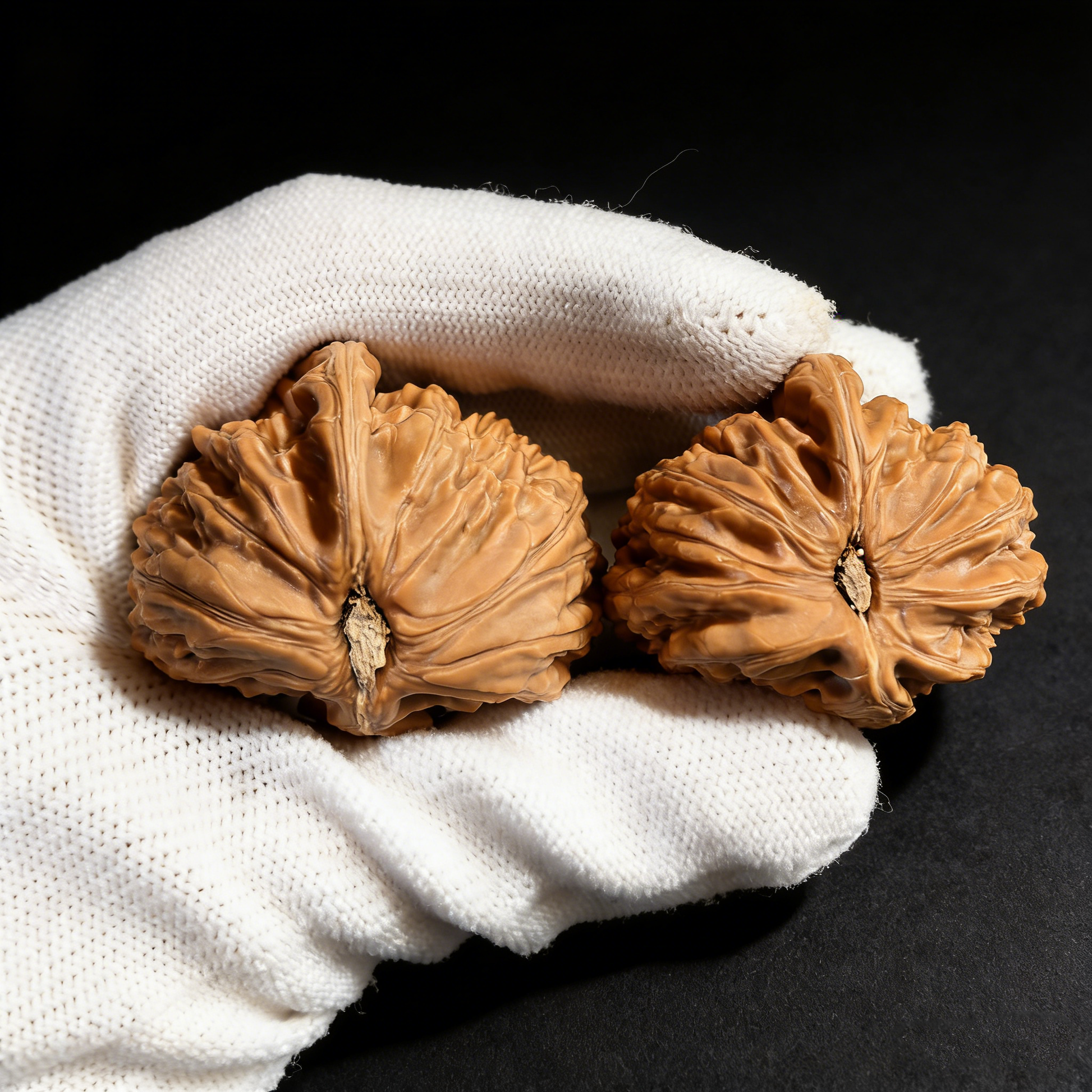 Walnut hand exercisers featuring a deep textured white lion head design from ThePatinaProject, pair of natural wood wall decor pieces.