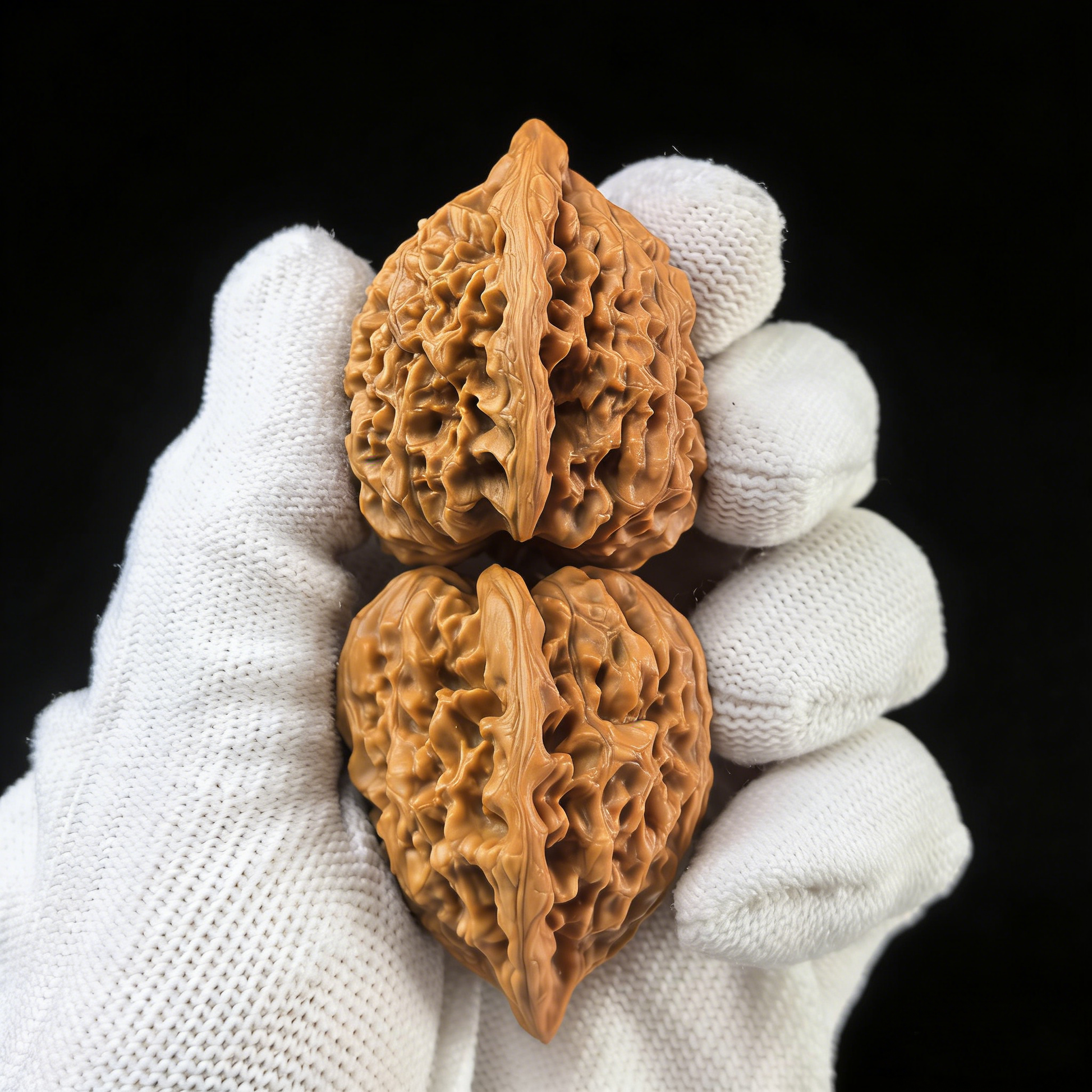Walnut hand exerciser from ThePatinaProject featuring the High-Tower Official’s Hat (Guanmao) design with symmetrical build and rare proportions.