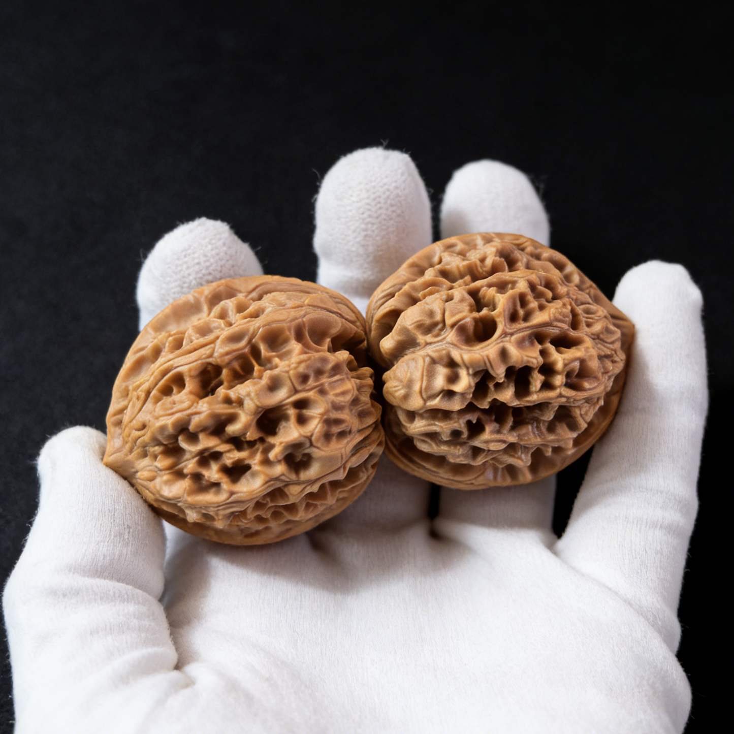Walnut hand exerciser from ThePatinaProject featuring high-pile ridges and broad base, designed for grip strengthening.