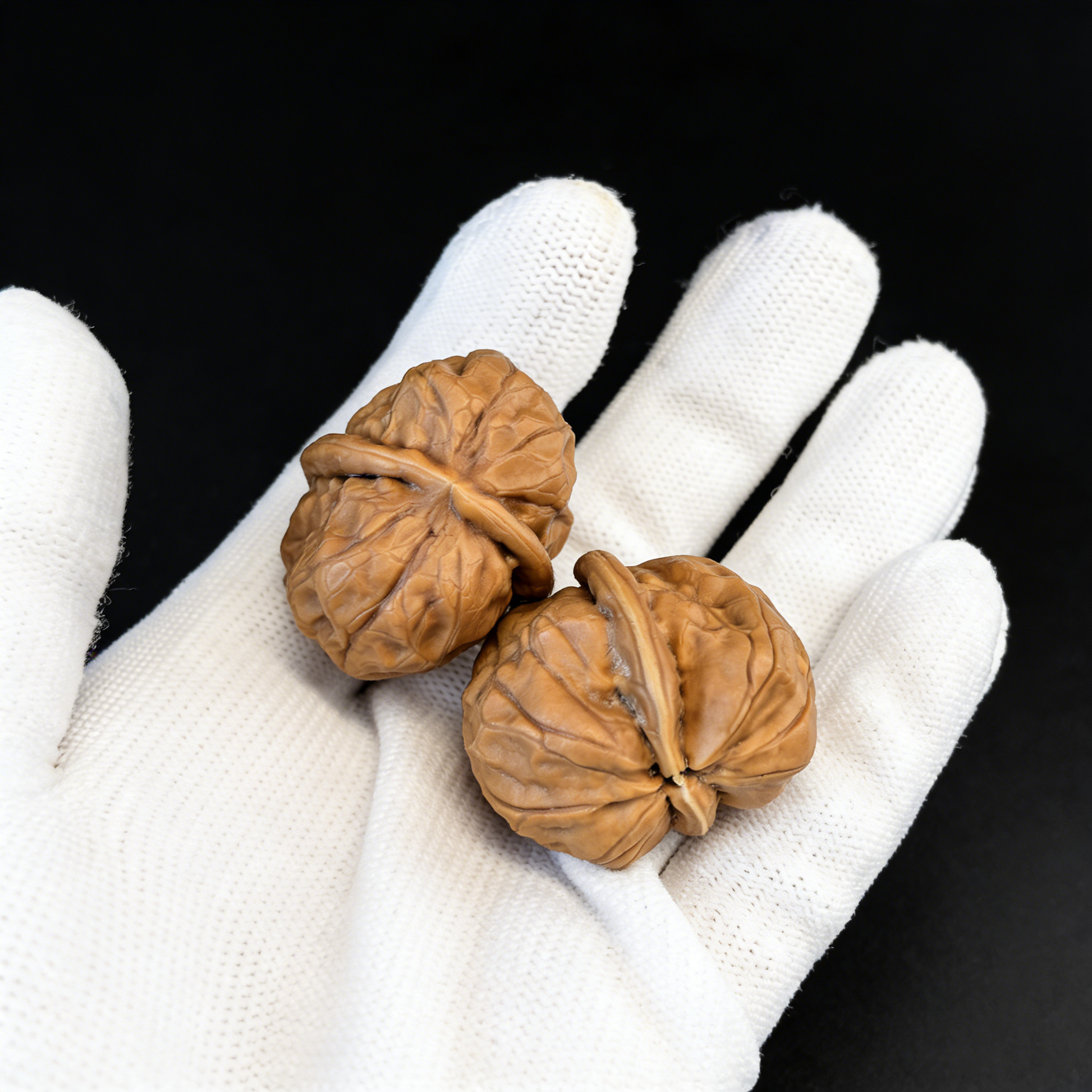 Pair of Jade Cicada crystals from ThePatinaProject, 31mm miniature jade figurines on walnut hand exercisers, shown in the image.