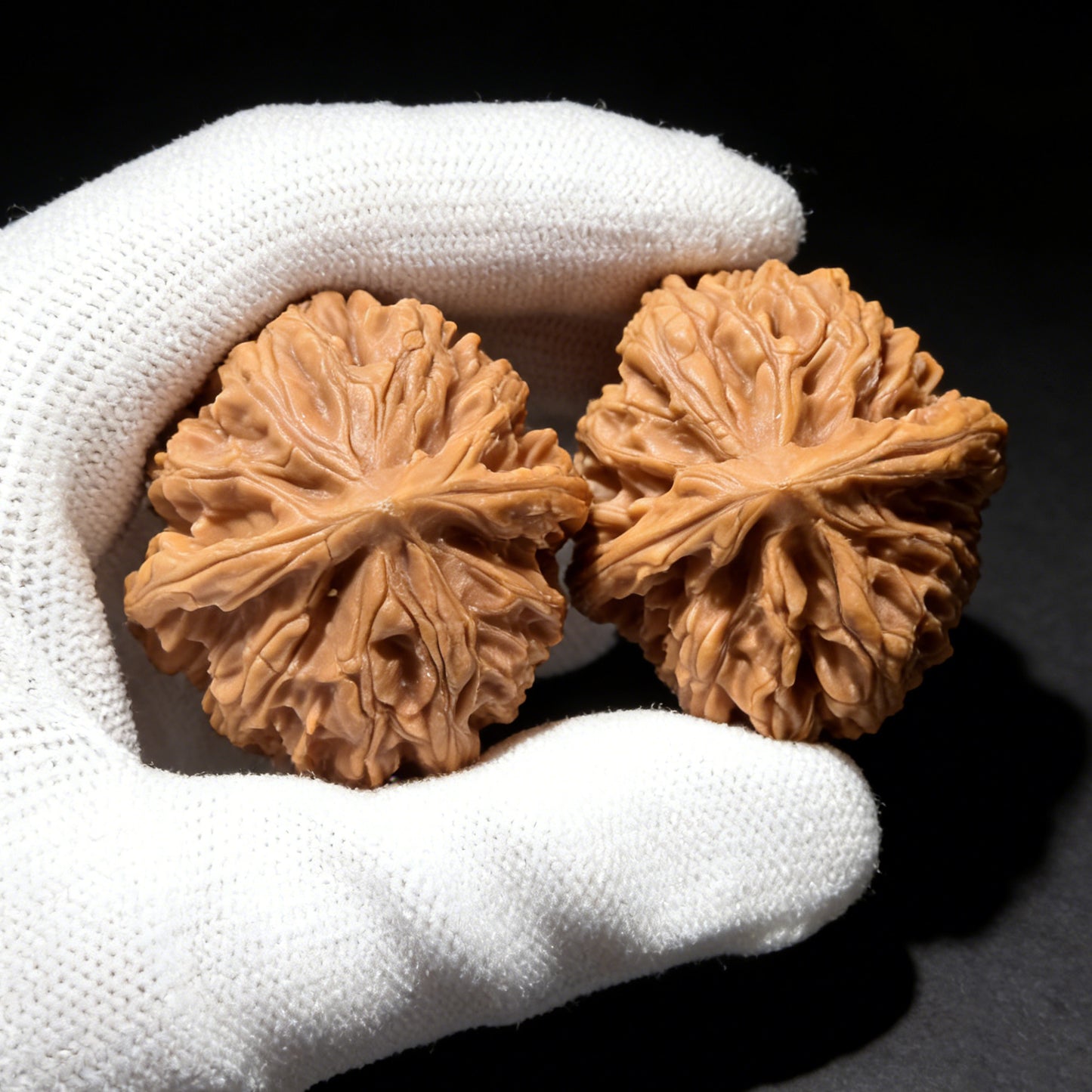 Walnut hand exercisers named Jade Dragon (Yulong) pair, 38mm size from ThePatinaProject, showing their smooth wooden texture.