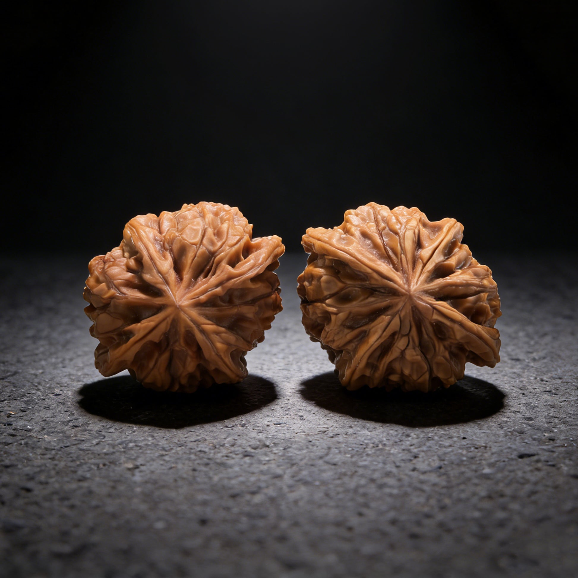 Walnut hand exercisers, Jade Seal Four-Ridge pair, collection grade, 43mm x 38mm, from ThePatinaProject, natural wood finish