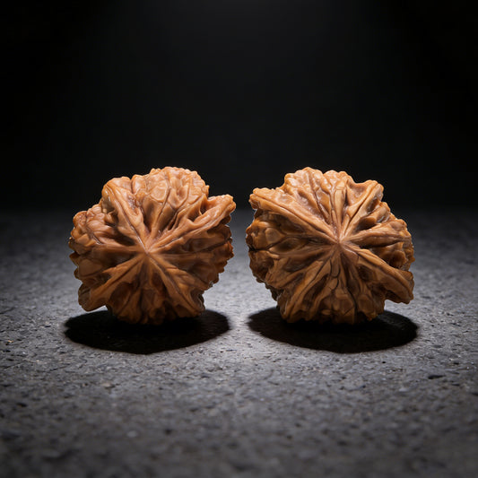 Walnut hand exercisers, Jade Seal Four-Ridge pair, collection grade, 43mm x 38mm, from ThePatinaProject, natural wood finish