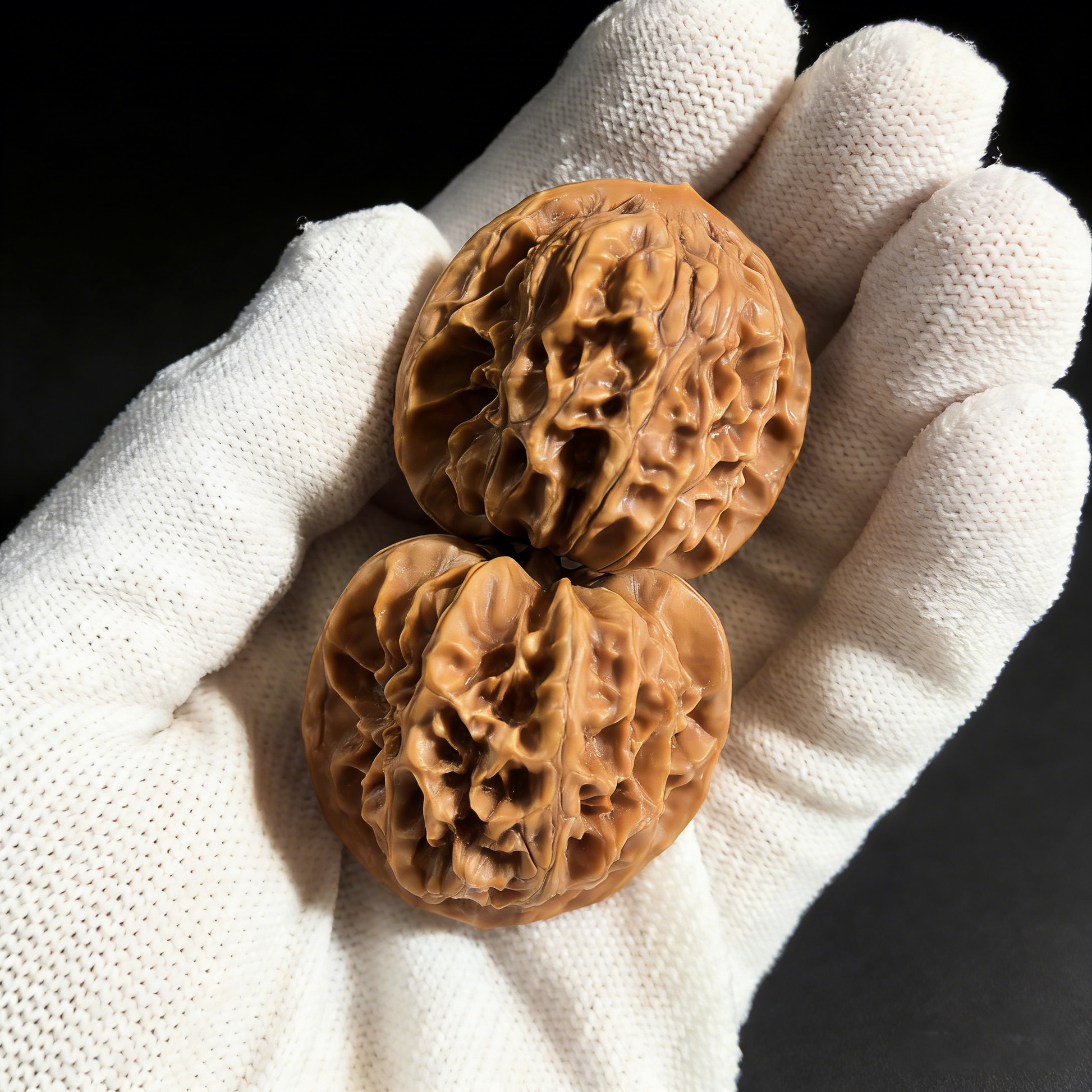 Pair of Walnut hand exercisers featuring Jade Seal lion head sculptures, 36mm collector’s set with majestic imperial design.