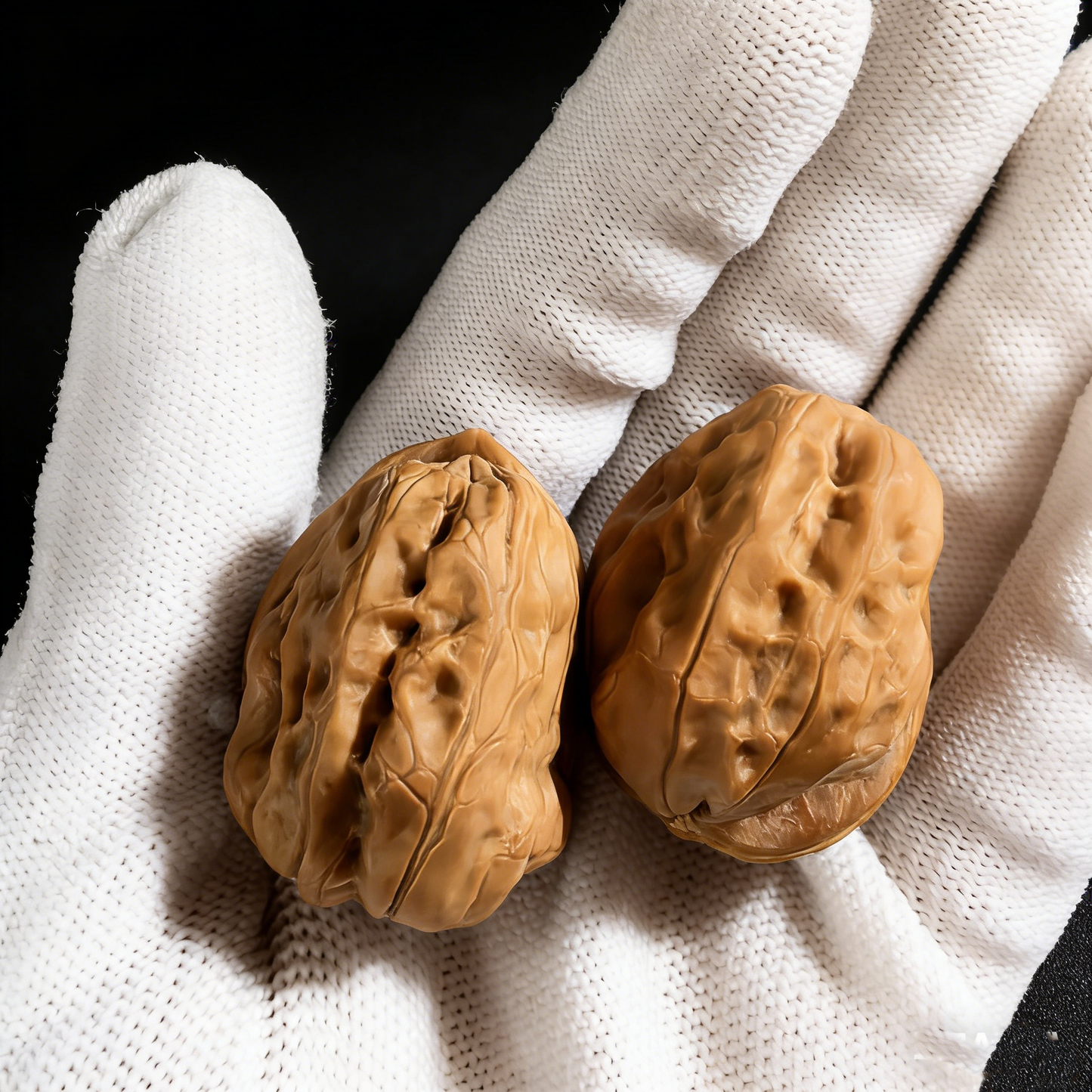 Walnut hand exercisers featuring Jade Toad "One Day Red" mini design, 28mm fingertip pair from ThePatinaProject.