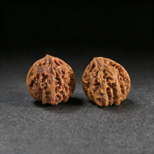 Walnut hand exercisers from ThePatinaProject, "Jiu Long Yu" pair, 39mm, nine dragons valley design for grip strengthening and stress relief.