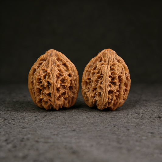 Walnut hand exerciser from ThePatinaProject, 40mm x 48mm, model BX-301, showing textured walnut surface for grip and exercise.