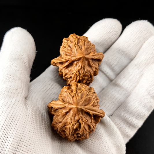 Walnut hand exercisers featuring miniature hearts, 33mm size, from ThePatinaProject's Ling Long Miniature Hearts pocket pair.