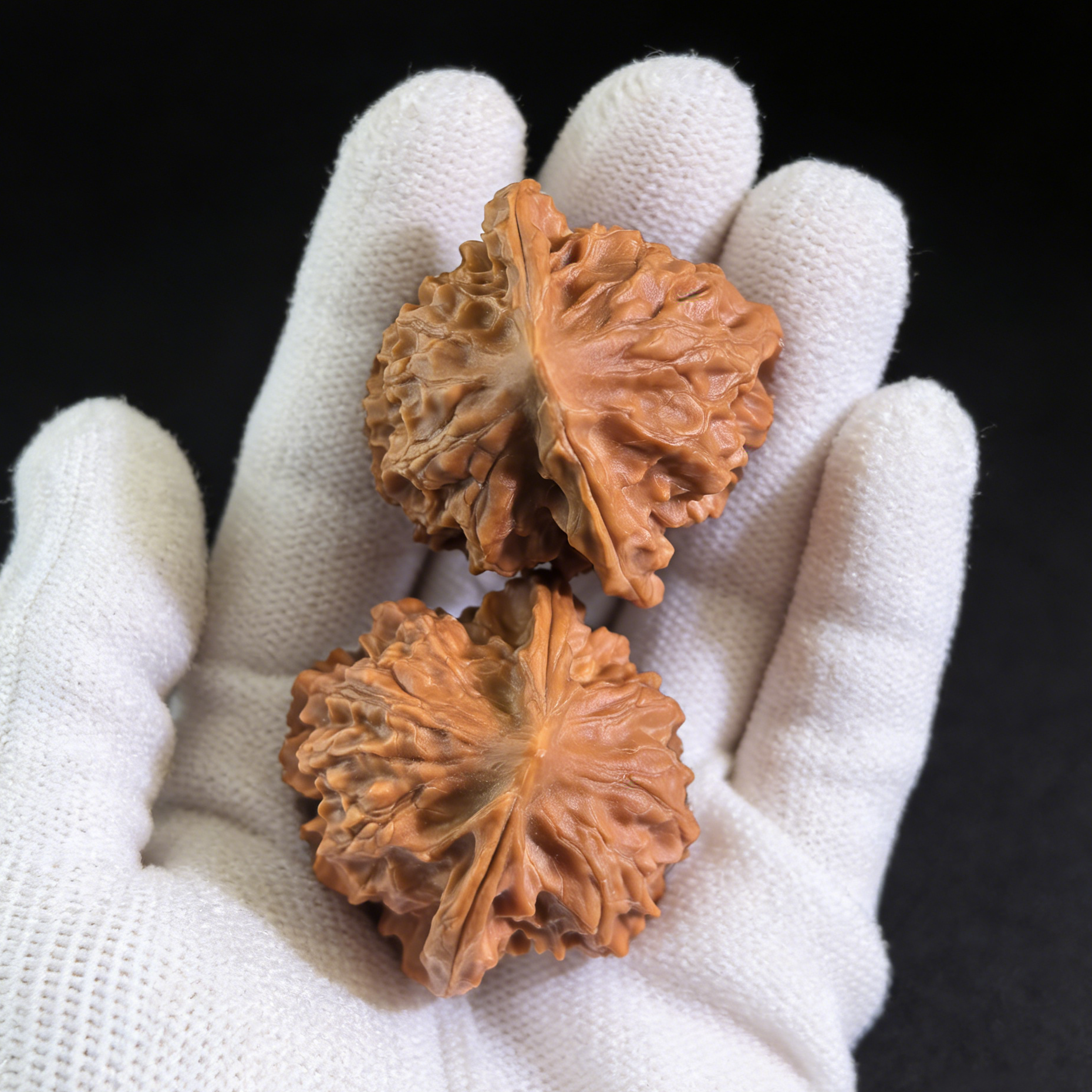 White Snake Valley Walnut Hand Exerciser pair, 34mm, from ThePatinaProject's Ling Long collection, showing textured walnut grips.