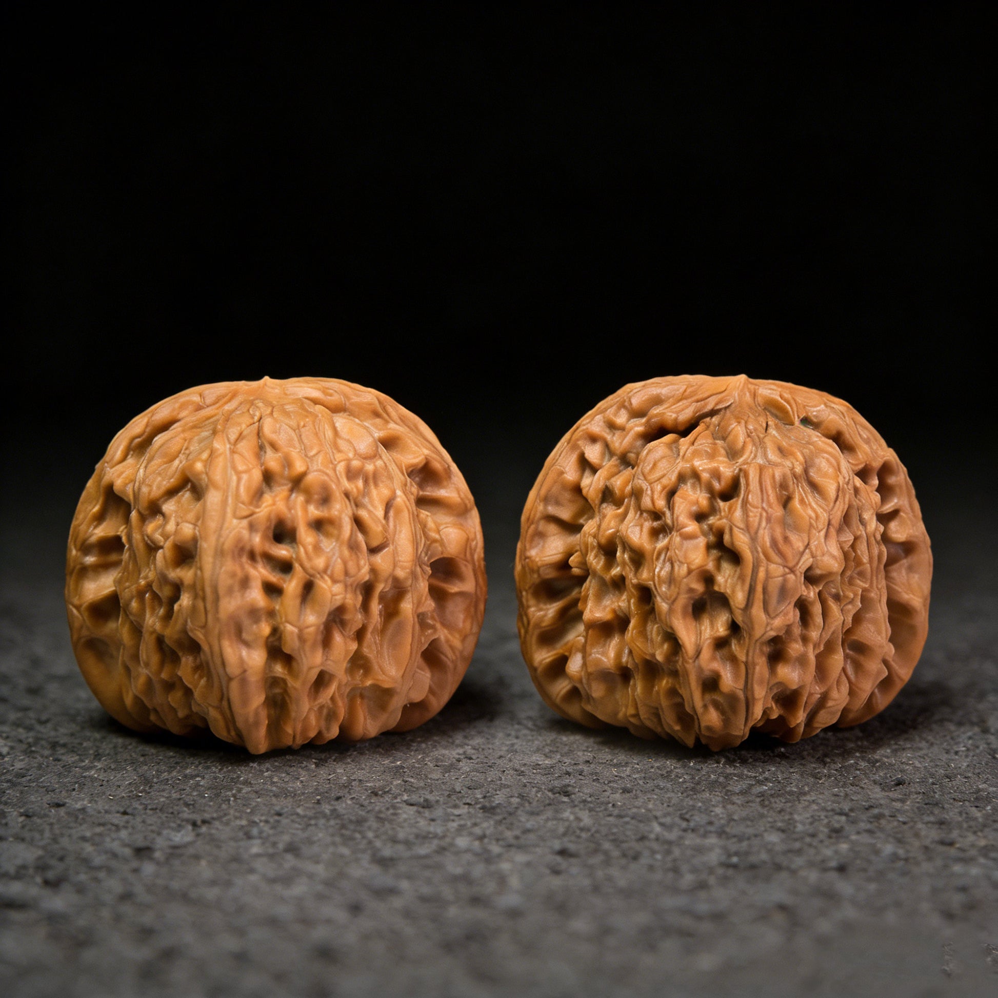Pair of Walnut Hand Exercisers with lion head design, boutique grade, 39mm x 38mm, by ThePatinaProject, Shi Zi Tou style.