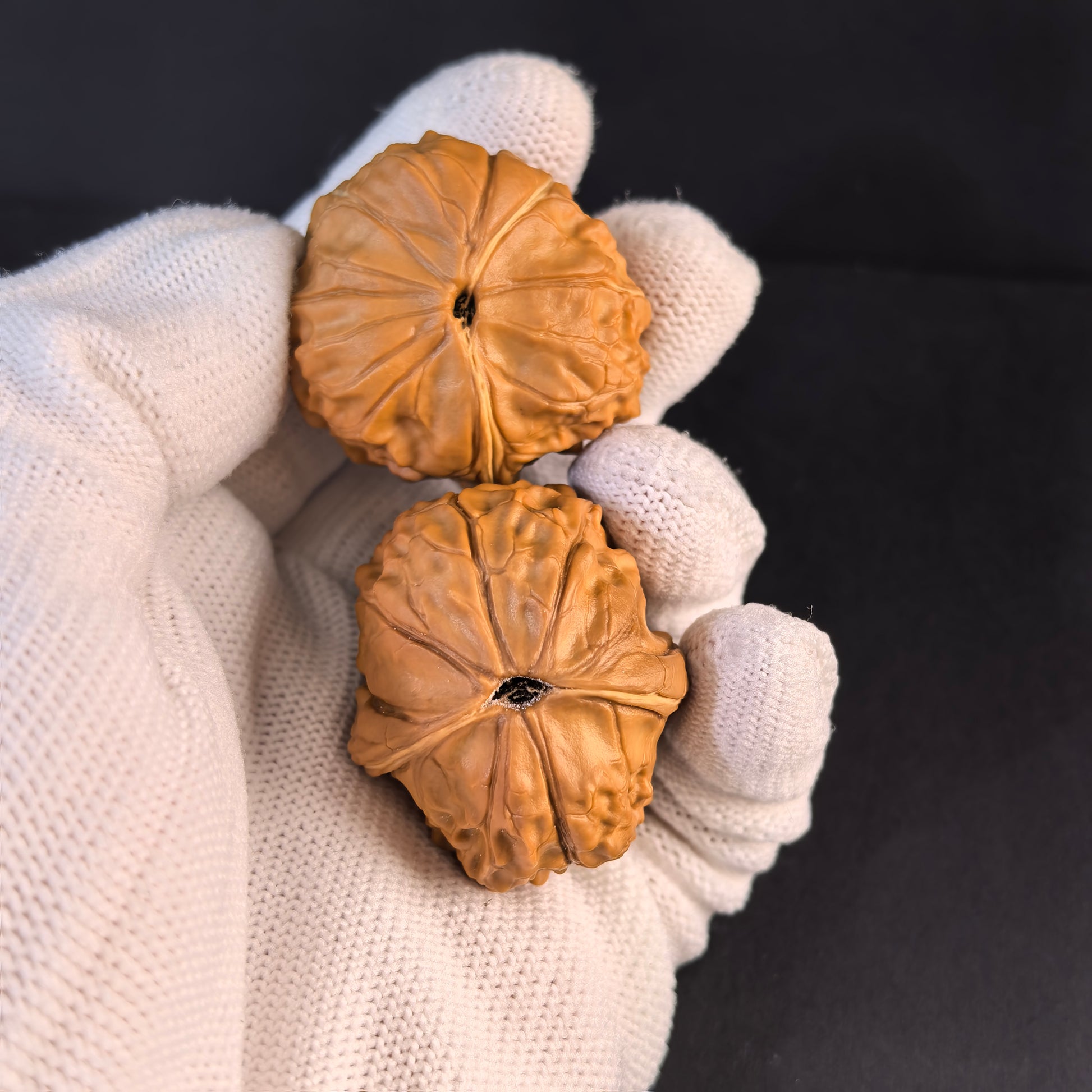 Walnut hand exercisers called Longevity Turtle by ThePatinaProject, featuring 35mm geometric shell design for grip and finger strength.