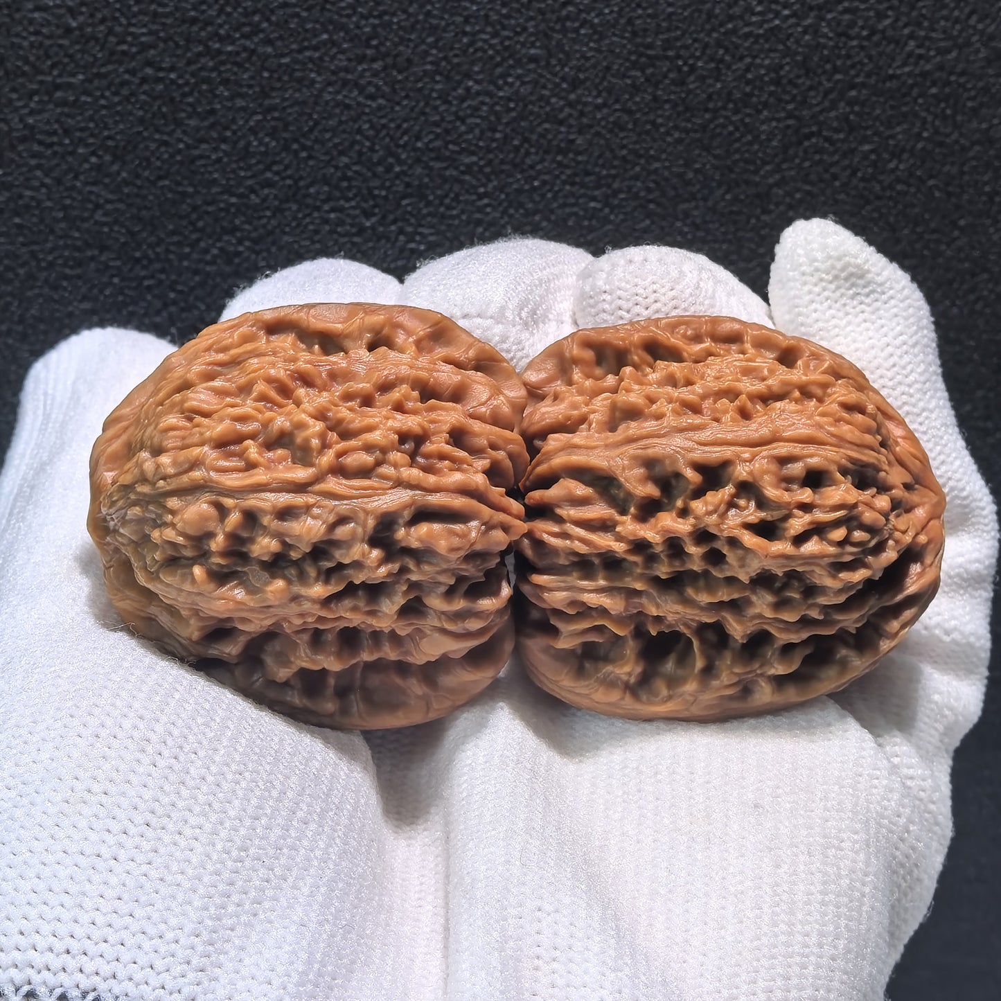 Pair of boutique grade Walnut Hand Exercisers from ThePatinaProject, measuring 39mm x 39mm x 38mm, NJS-402C model.