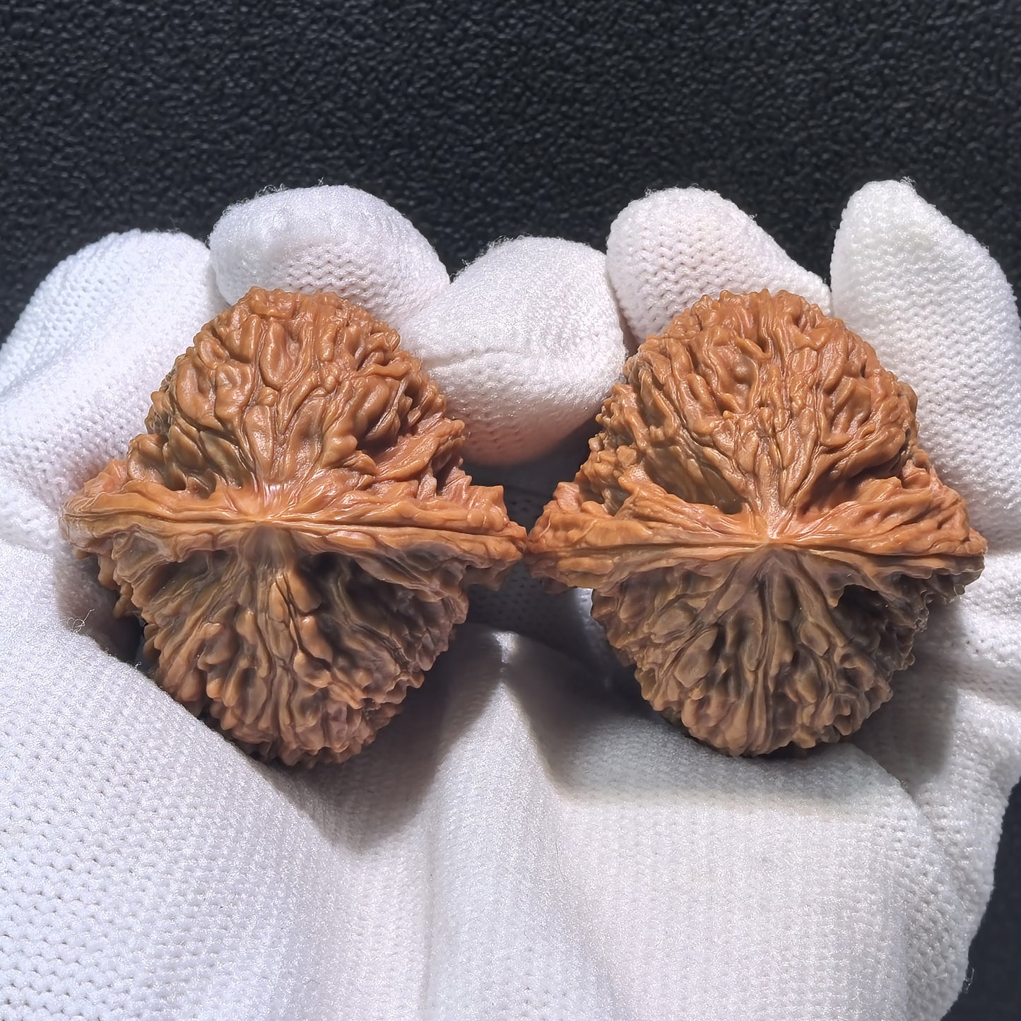 Boutique grade Nan Jiang Shi walnut hand exercisers, 39mm square, crafted by ThePatinaProject, shown in natural wood finish.