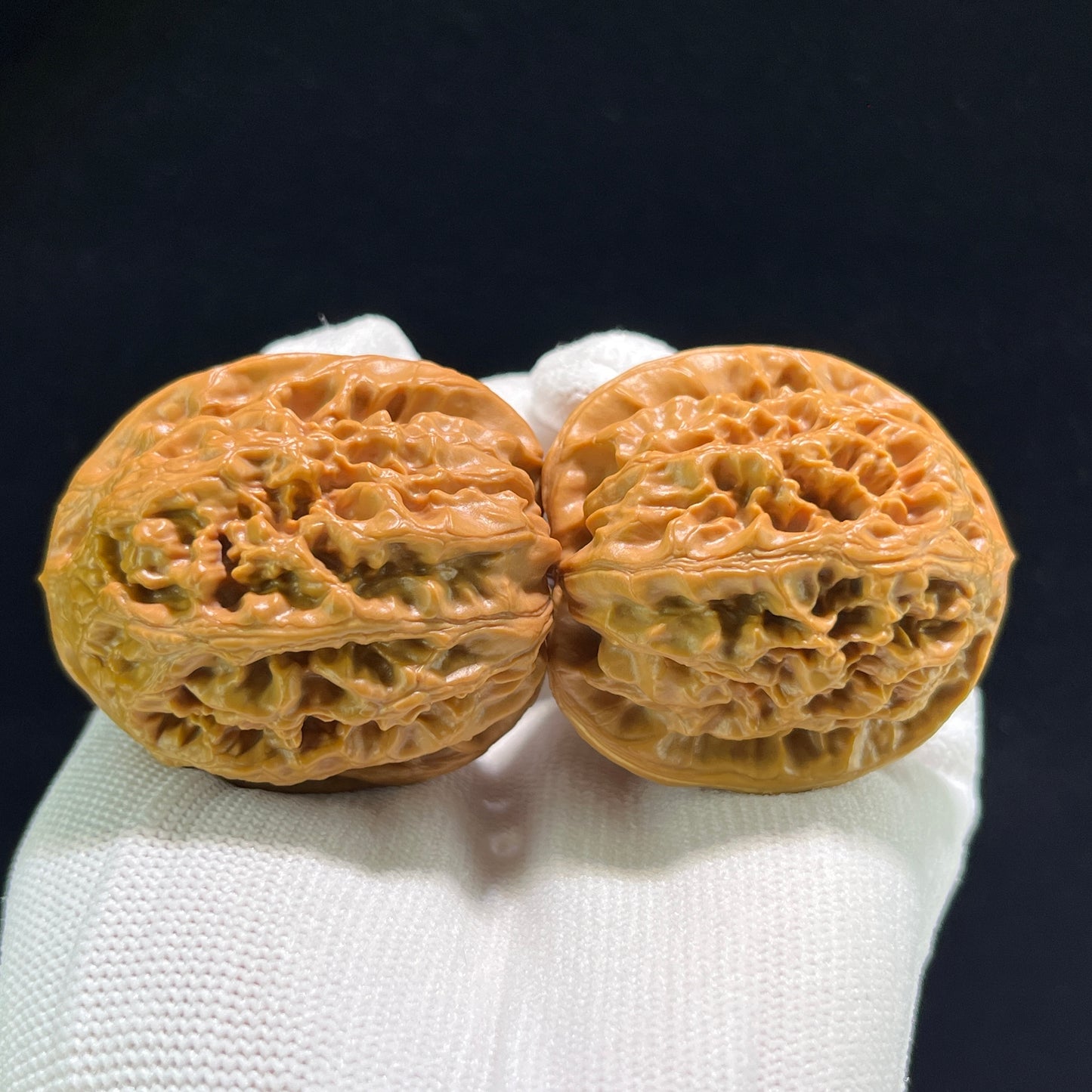 Pair of Walnut Hand Exercisers, Phoenix Terrace FHT-901, balanced 1:1 ratio, 41mm x 41mm, by ThePatinaProject.