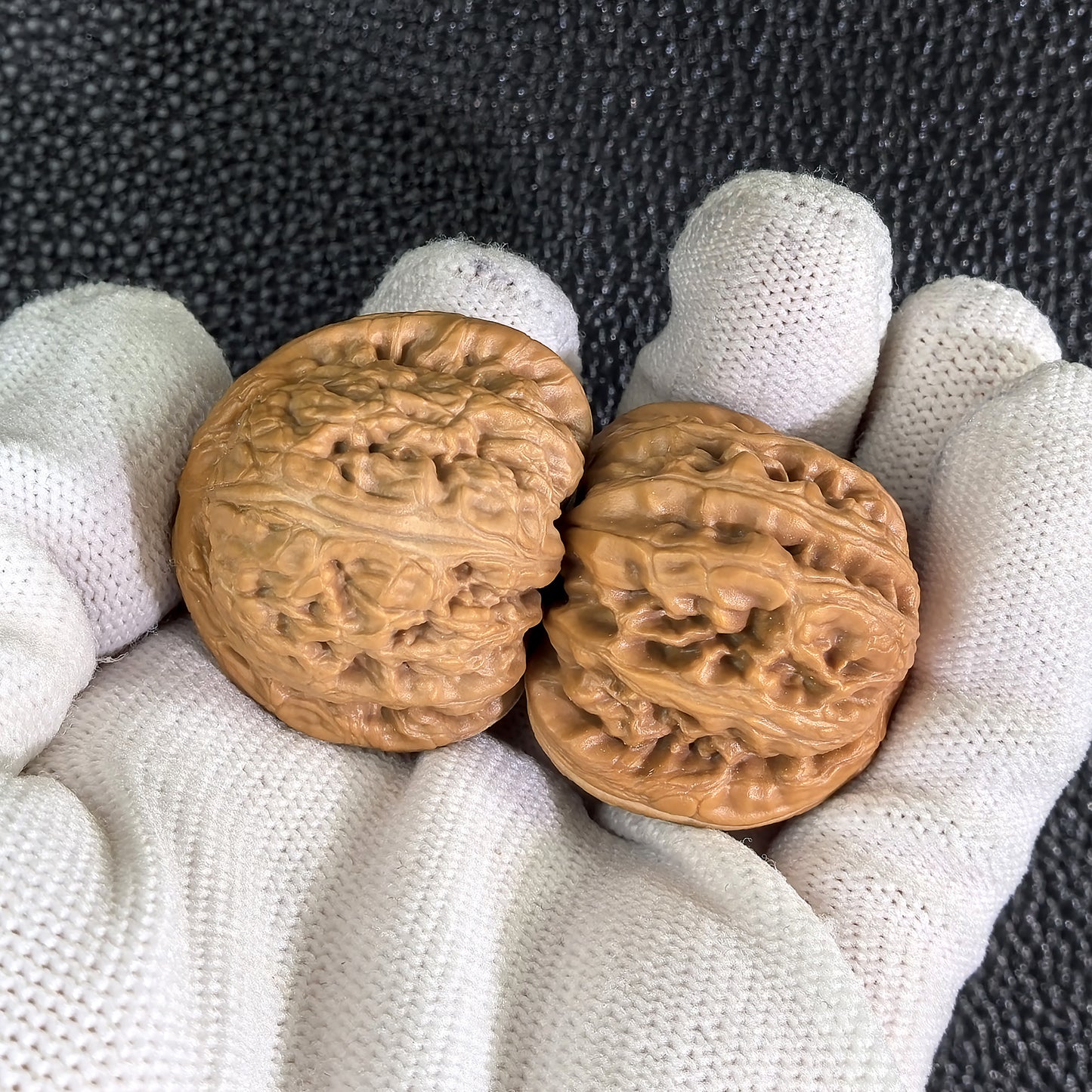 Pair of Pinggu Ingot walnut hand exercisers from ThePatinaProject, 33mm x 34mm, featuring traditional metal ingot design.
