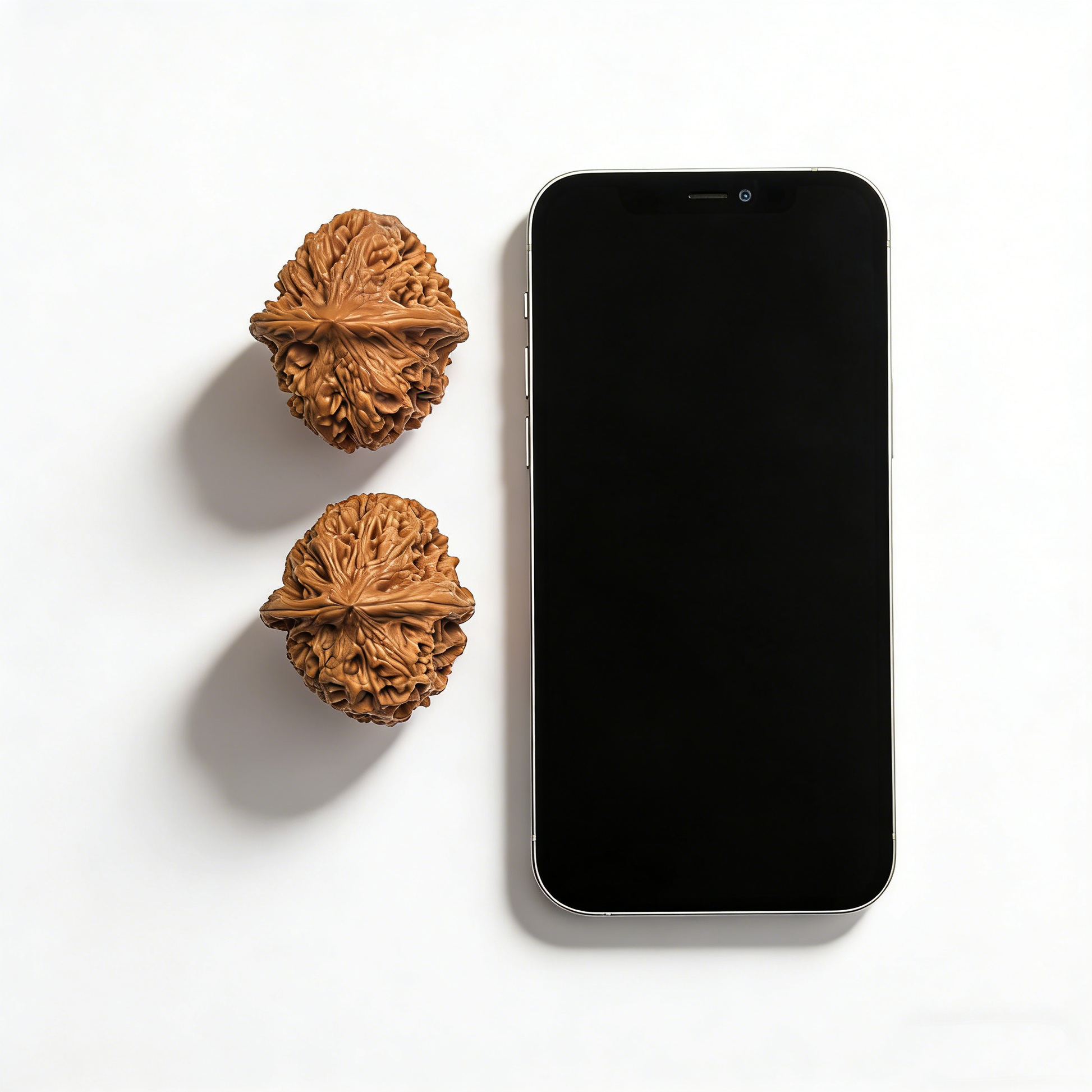 Pair of Pinggu Jin Zhong Walnut Hand Exercisers, 44mm, from ThePatinaProject, showing textured wooden surface and ergonomic design.