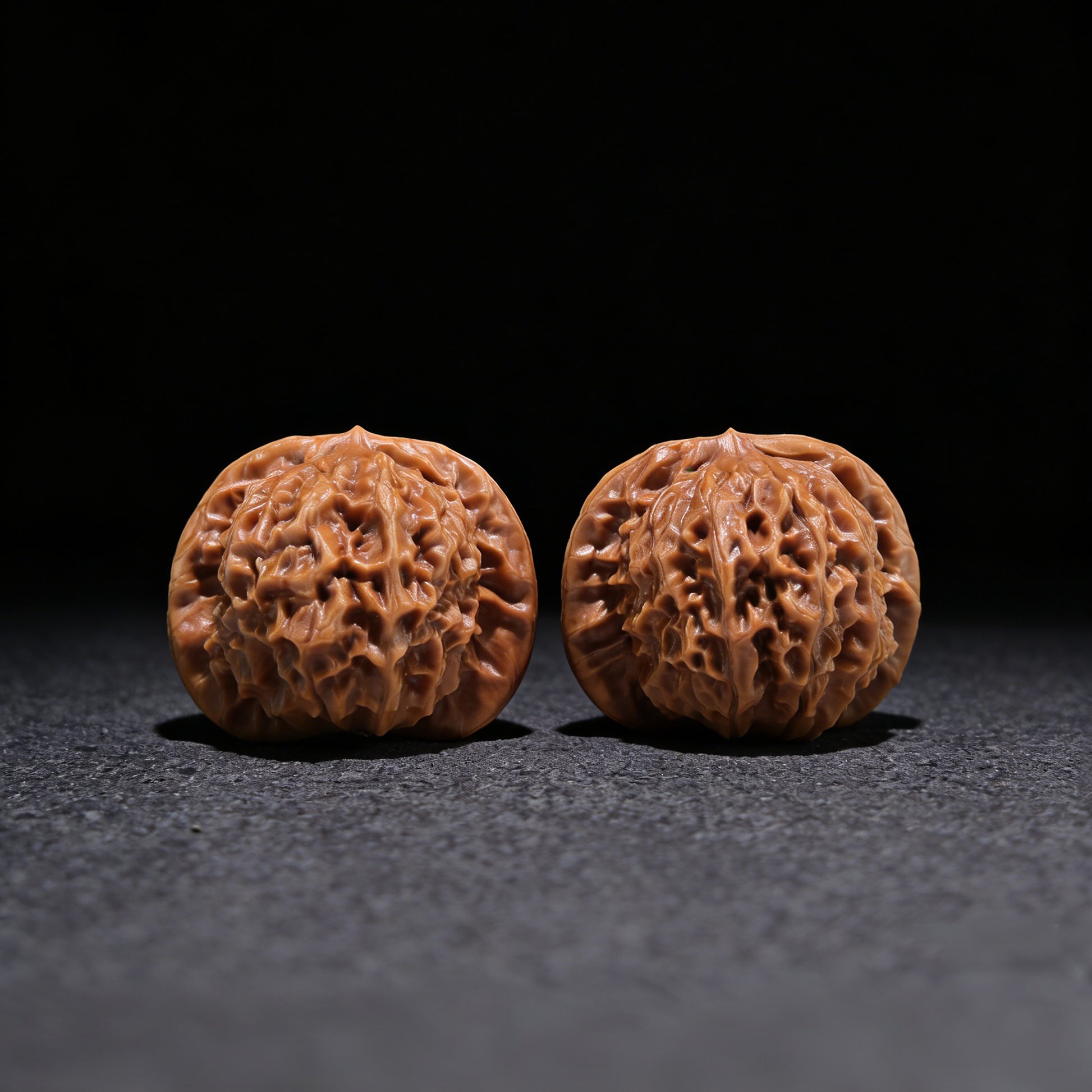 Pair of Walnut Hand Exercisers with porcelain doll official seal, boutique grade, 41mm x 37mm, by ThePatinaProject.