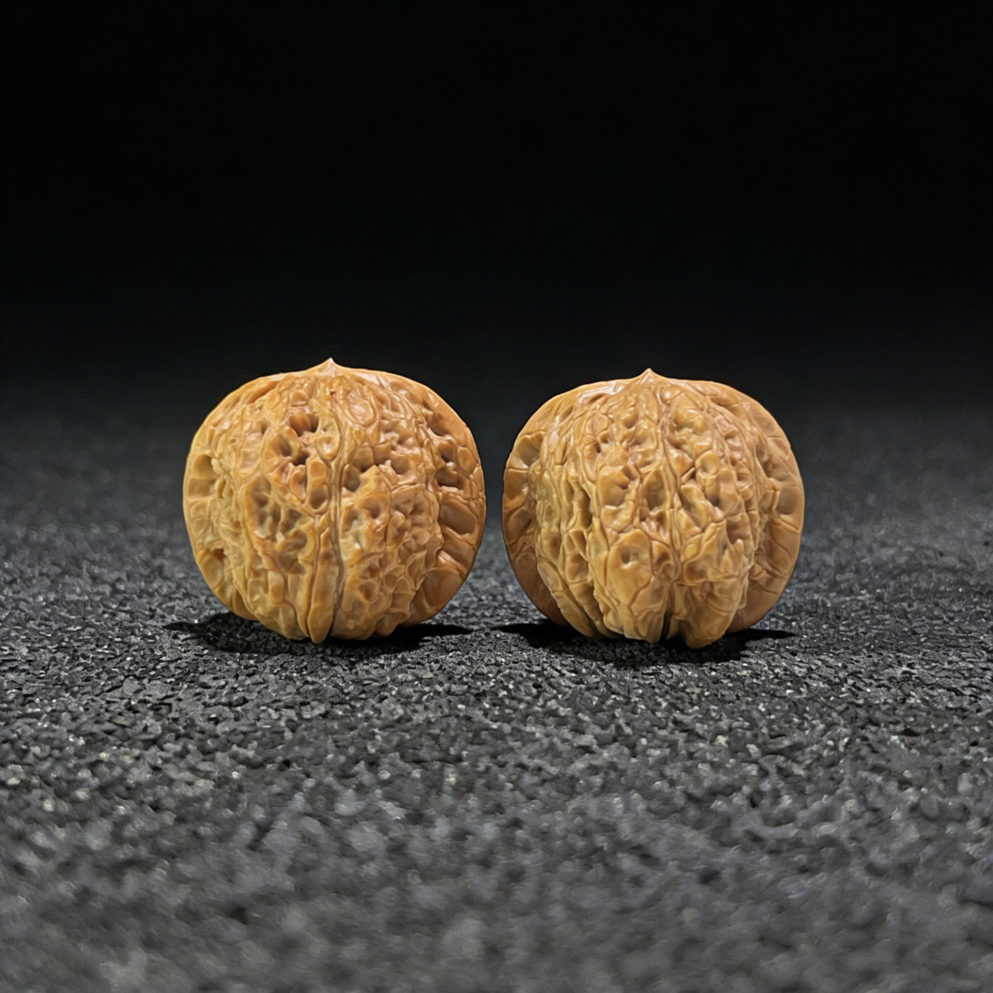 Walnut hand exercisers from ThePatinaProject, boutique grade Blood Qilin (Xue Qi Lin) pair, 37mm x 37mm, XQL-602.