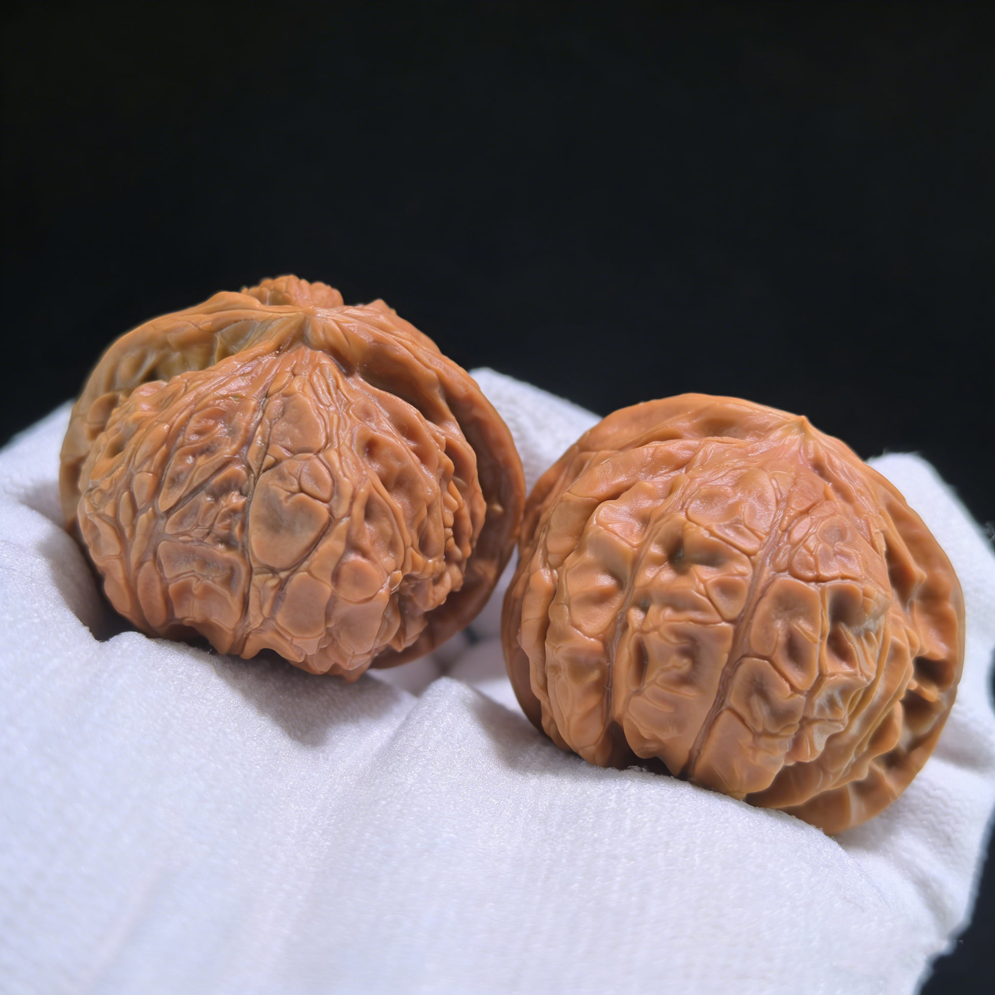 Walnut hand exercisers from ThePatinaProject, Palace Lantern Snake collector's pair, 38mm x 38mm x 32mm, natural wood finish.