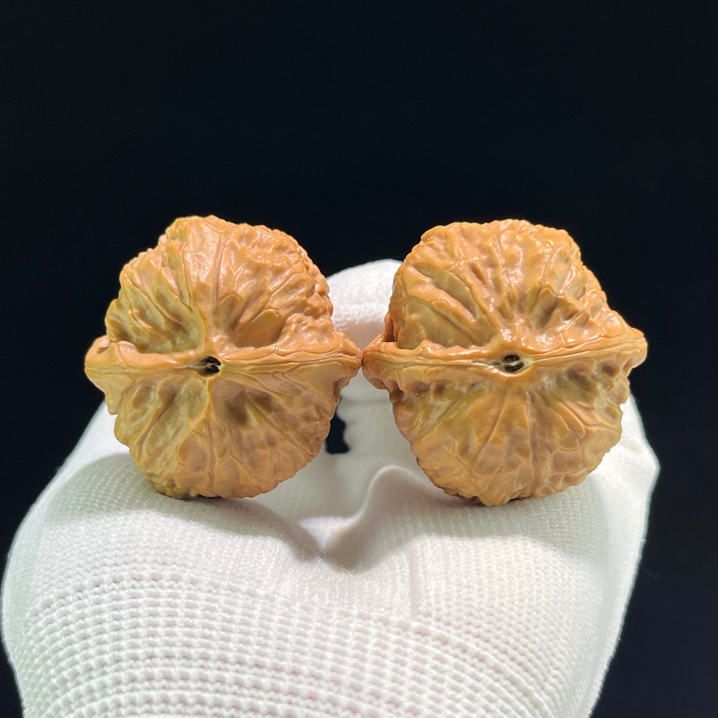 Walnut hand exerciser, Red Square Seal (Hong Fang Yin), balanced pair, 36mm x 36mm, by ThePatinaProject