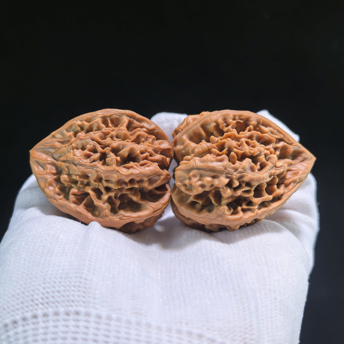 San Leng Crown walnut hand exerciser from ThePatinaProject, collection grade, 38x33x45mm, with detailed carved design.