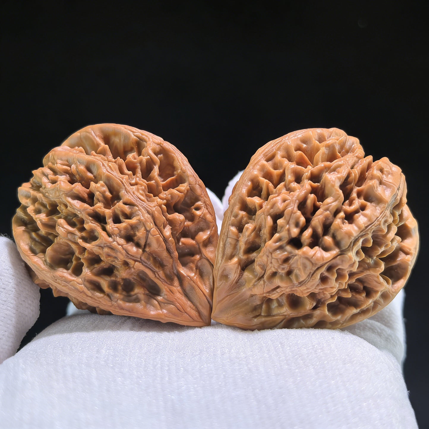 Walnut hand exerciser titled "San Leng" Crown from ThePatinaProject, collection grade, 38x33x45mm, with intricate crown design