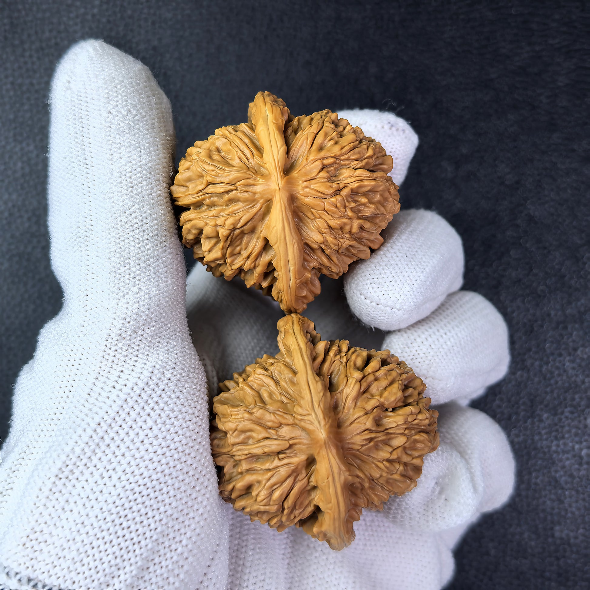 Walnut hand exercisers featuring lion head design from ThePatinaProject, 41mm size, paired lion head grips for strength training.