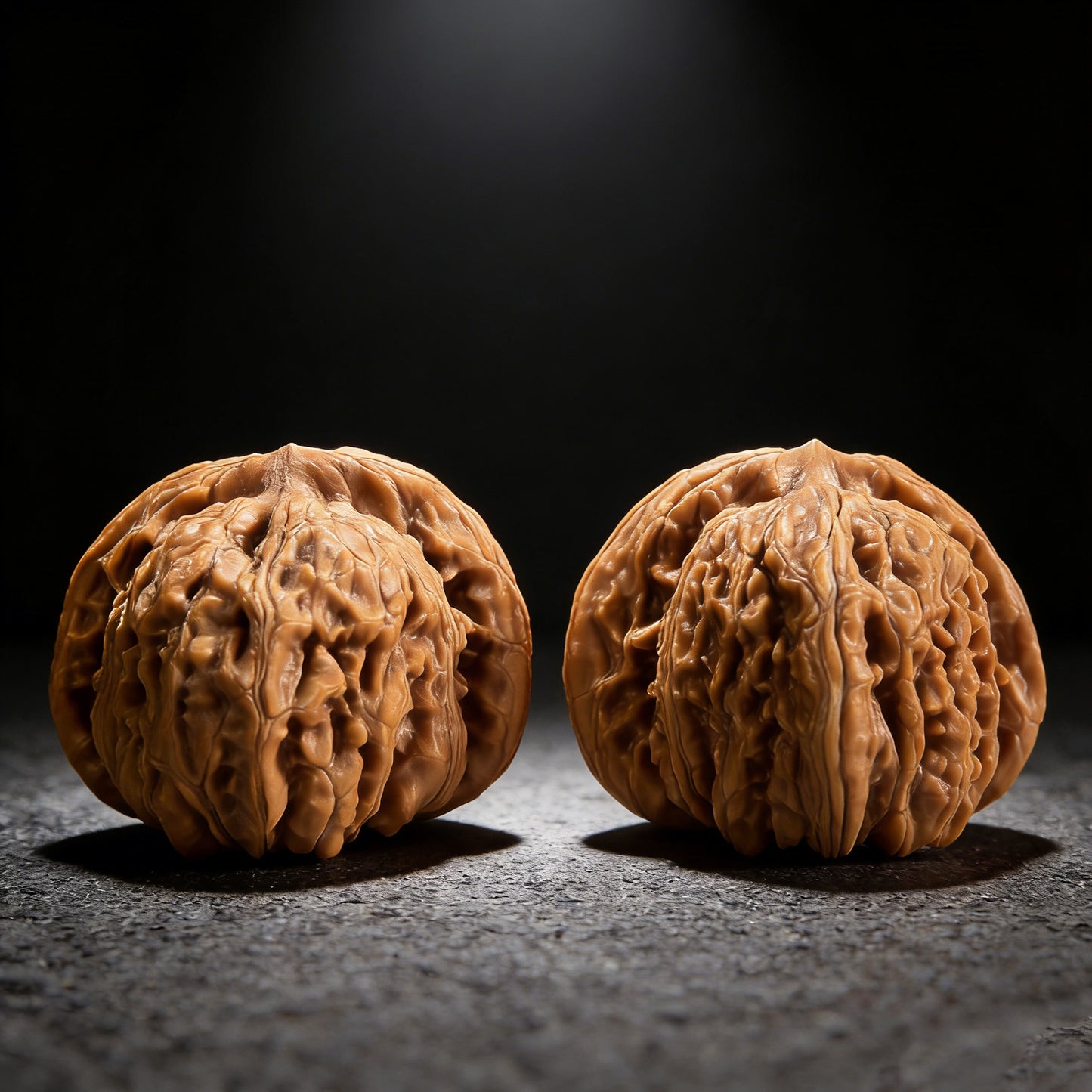 Walnut hand exercisers with lion head design, 45mm x 42mm, by ThePatinaProject, part of the Si Zuo Lou Lion Head Pair collection.
