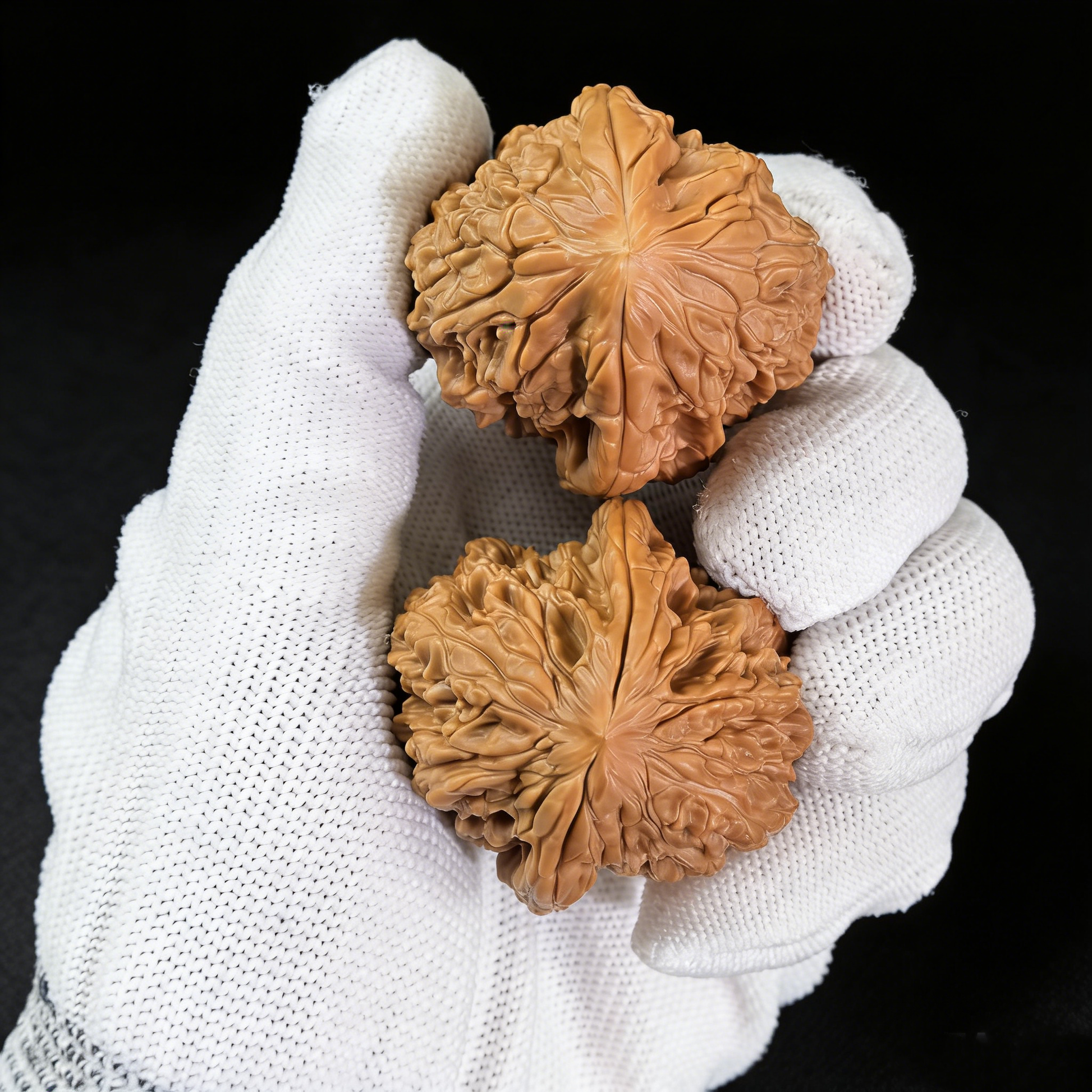 Pair of Walnut hand exercisers with aggressive fractal texture called Snowstorm by ThePatinaProject, 38mm collector’s size.