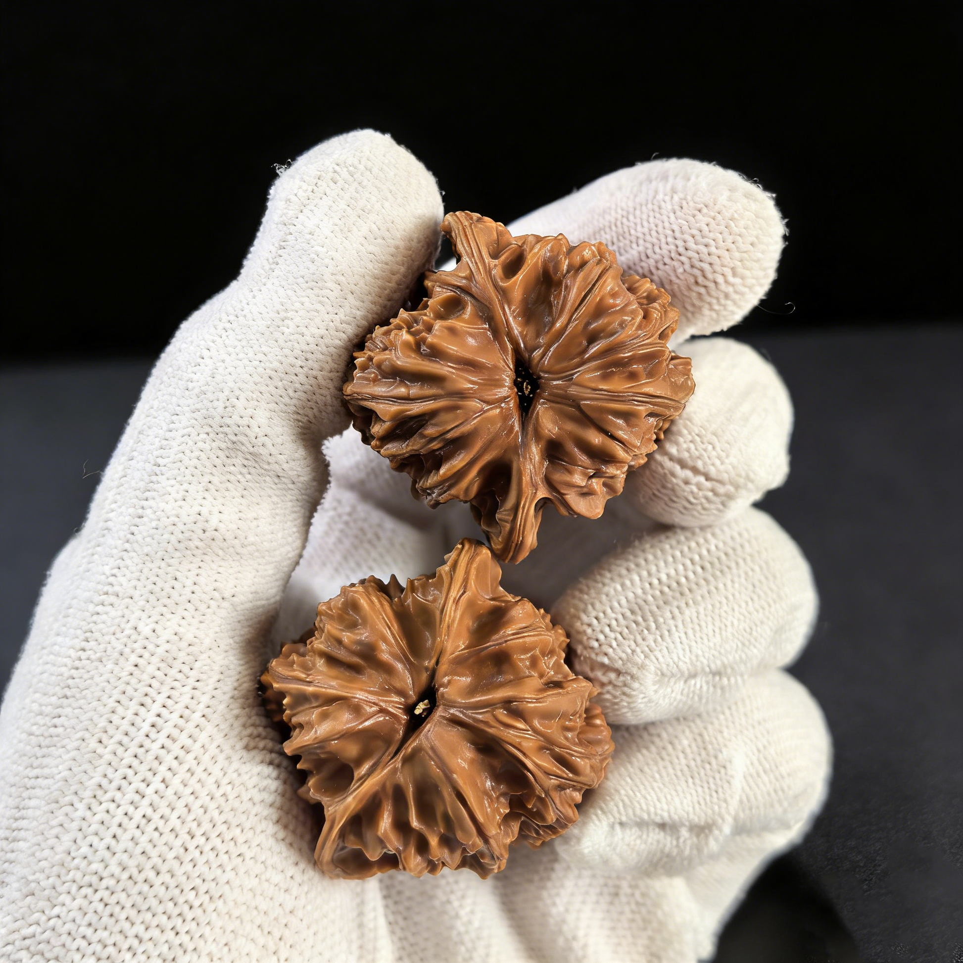 Walnut hand exercisers with starry sky high-density stardust texture, 35mm collector’s pair by ThePatinaProject