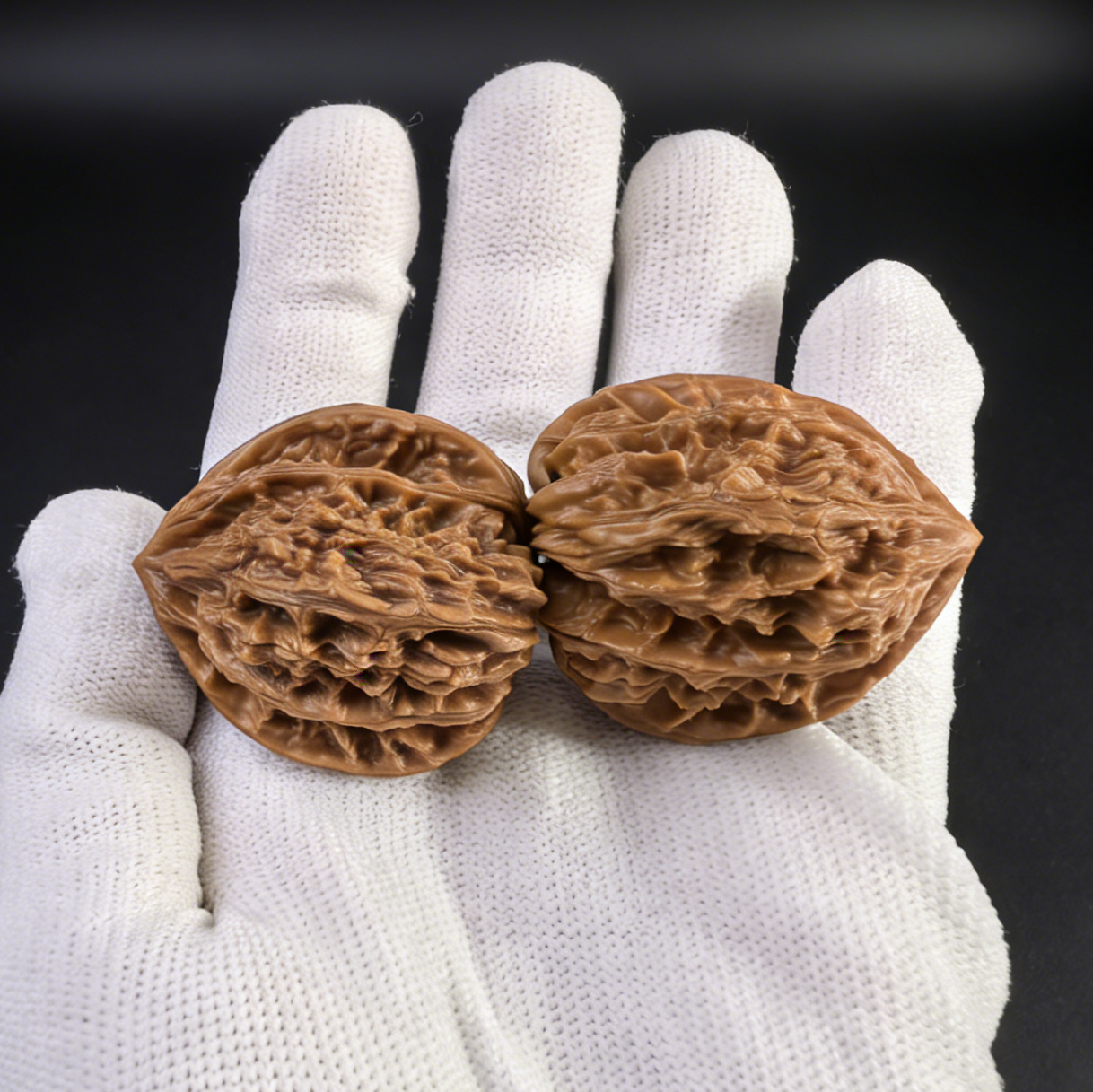 Pair of Walnut Hand Exercisers with "Starry Sky" Stardust texture, 35mm diameter, by ThePatinaProject, designed for hand strength.