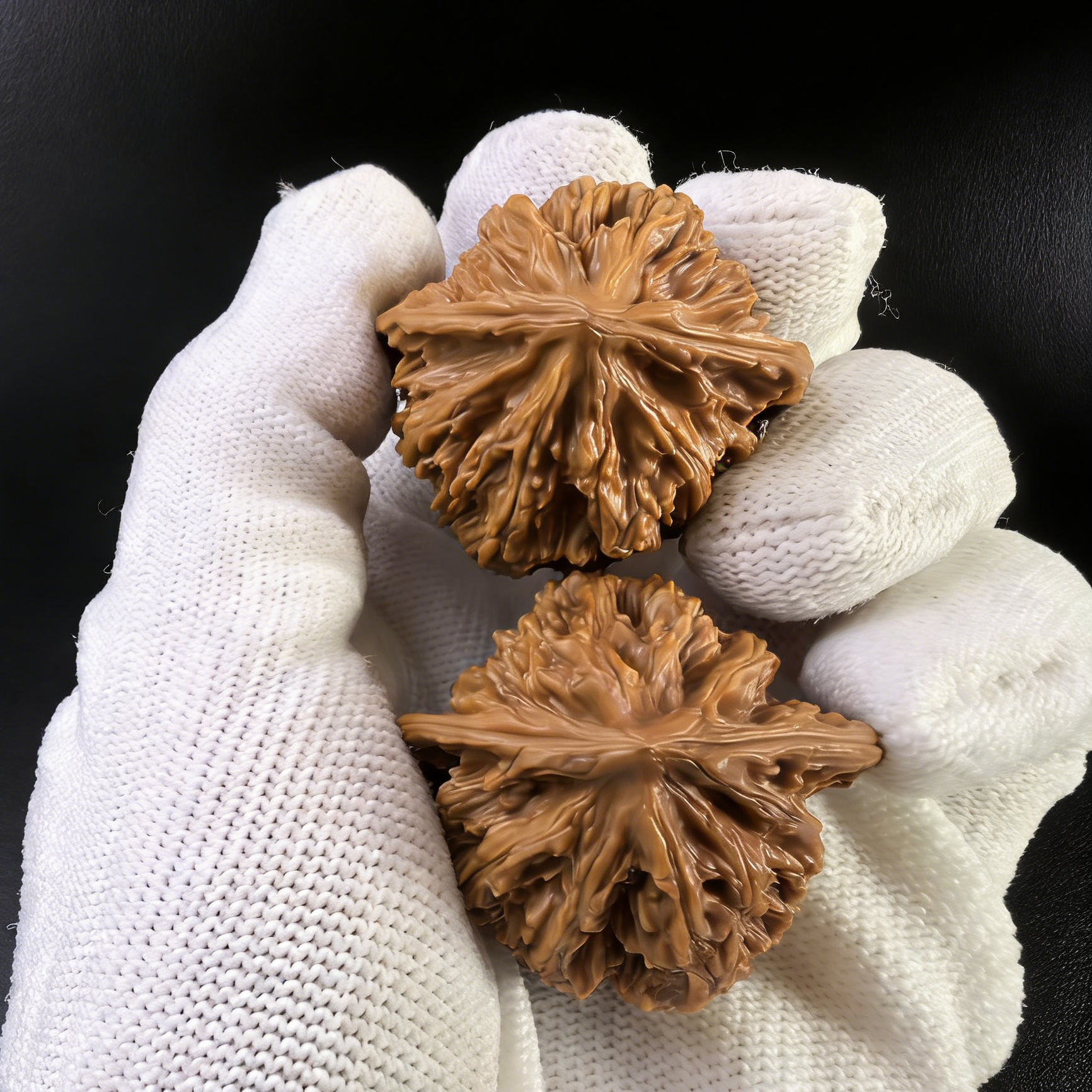 Pair of walnut hand exercisers with "Starry Sky" high-density stardust texture, 35mm diameter, by ThePatinaProject.