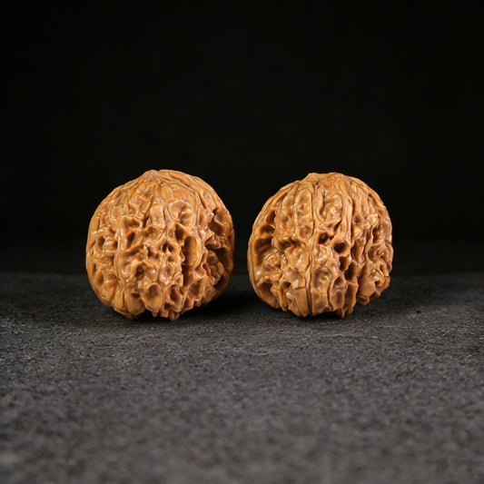 Walnut hand exerciser pair with Stout Cushion from ThePatinaProject, Mendun model, 45mm diameter, MD-101 for grip strength training.