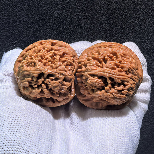 Pair of Walnut Hand Exercisers, Thick Ridge Smooth Sailing design, 40mm x 42mm, from ThePatinaProject, durable and ergonomic grip