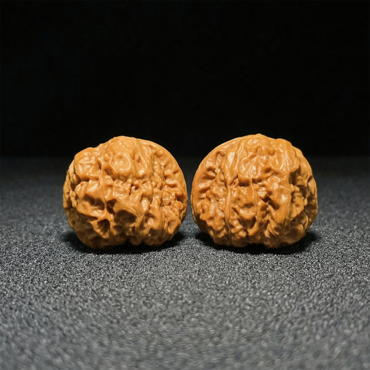 Walnut hand exerciser "Toad Head" full-belly pair by ThePatinaProject, 38mm x 41mm, featuring textured walnut wood handles.