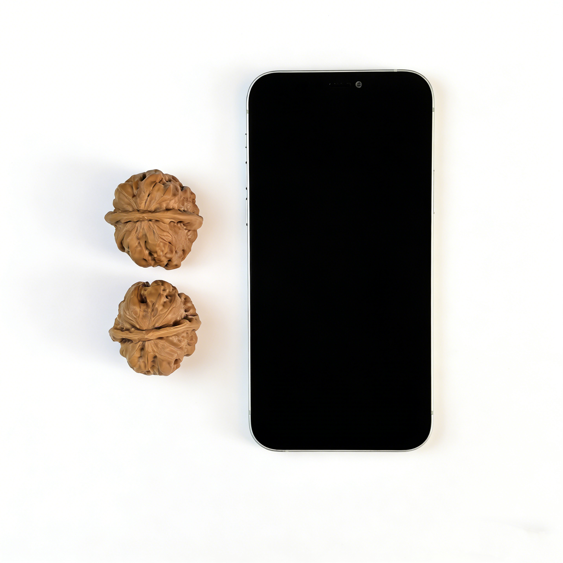 Pair of walnut hand exercisers with flat-base silhouette and earthy textured surface, 35mm size, from ThePatinaProject.