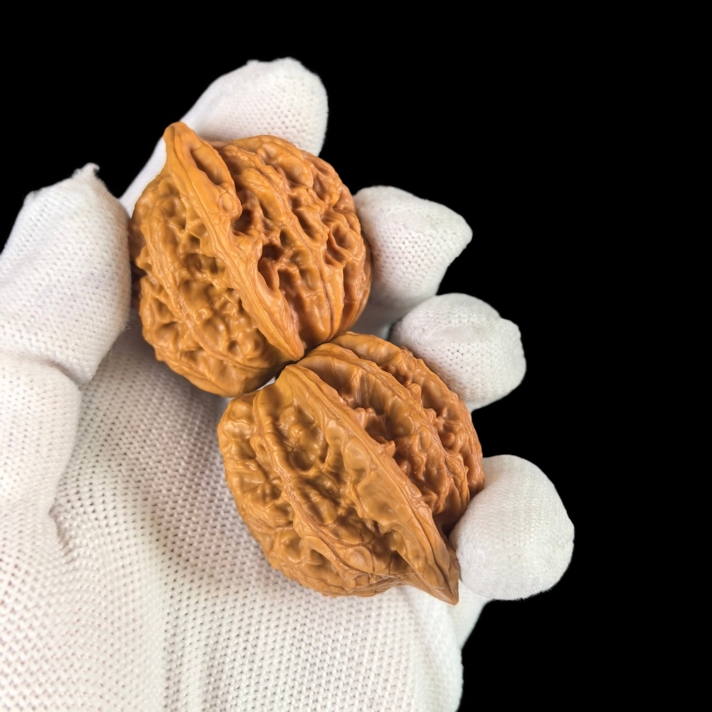 Vintage Pinggu Lion Head Walnut Hand Exercisers pair, 39mm, featuring detailed carved lion head designs, from ThePatinaProject.