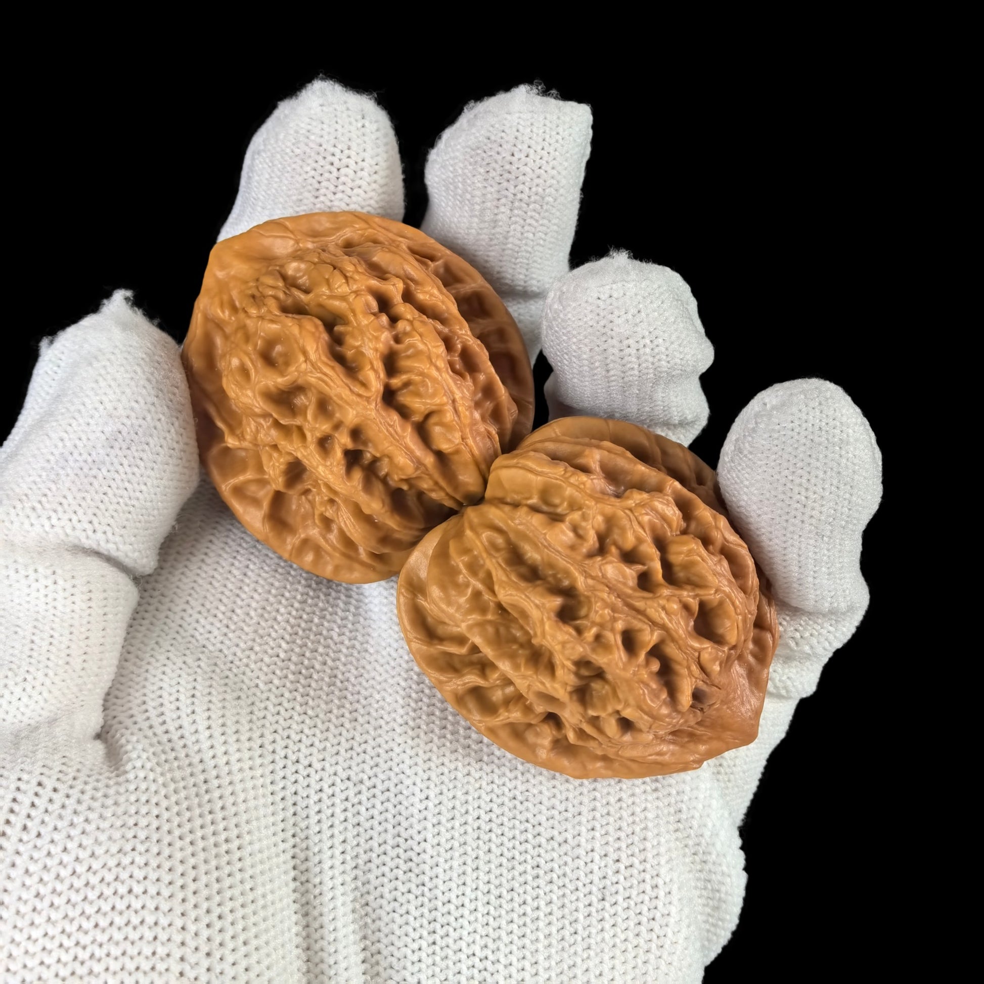 Vintage Pinggu Lion Head Pair walnut hand exercisers by ThePatinaProject, 39mm size, featuring detailed carved lion head designs.