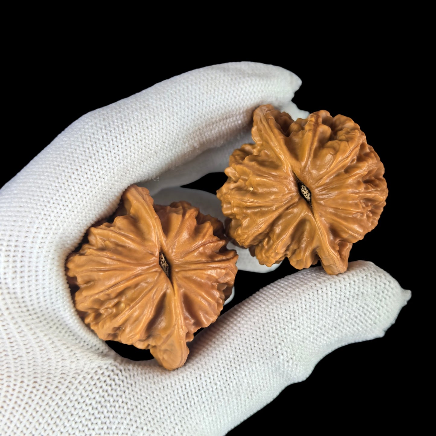 Pair of Vintage Pinggu Lion Head Walnut Hand Exercisers, 39mm, by ThePatinaProject, featuring detailed lion head designs.