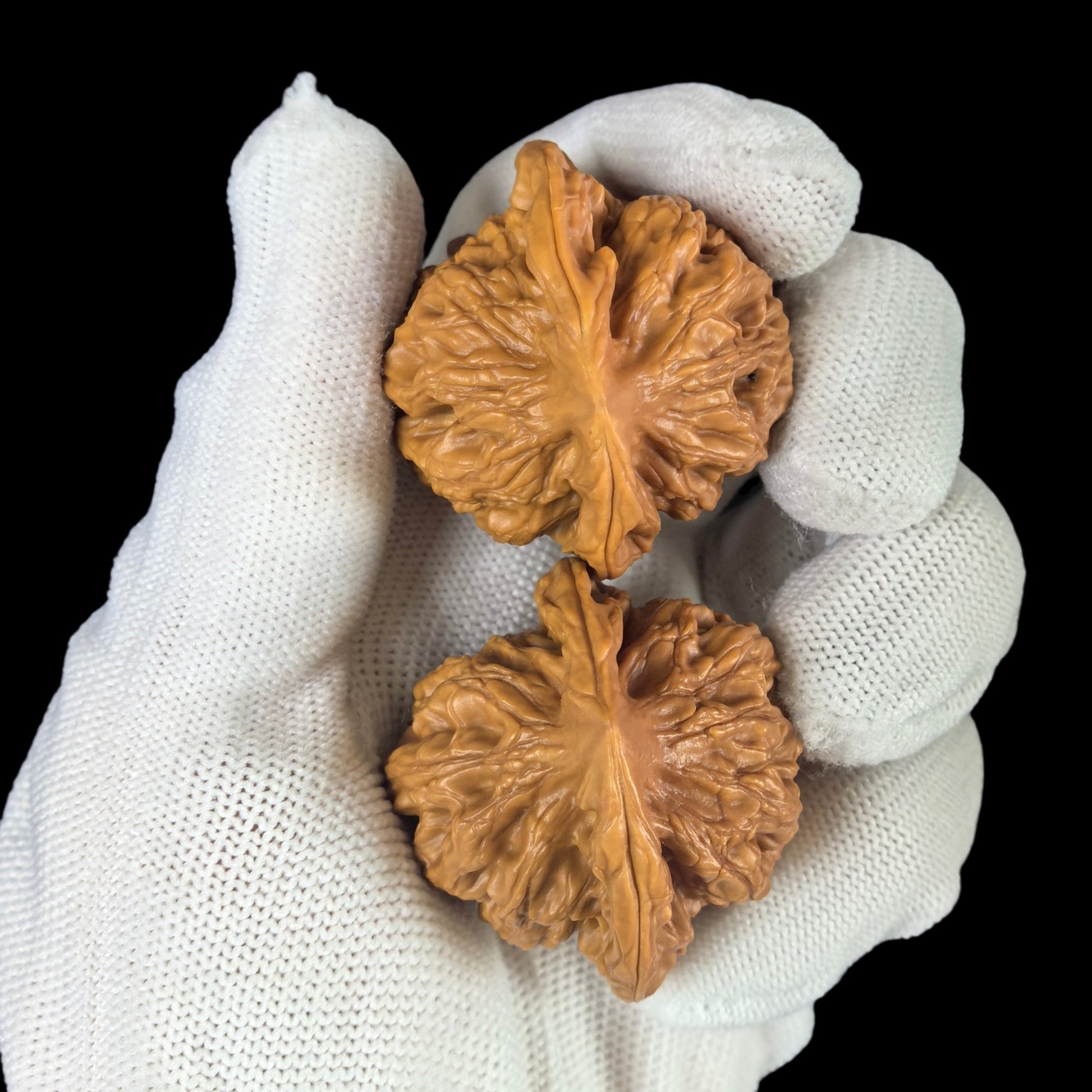 Pair of Walnut Hand Exercisers featuring vintage lion head design, 39mm size from ThePatinaProject's Vintage Pinggu collection.