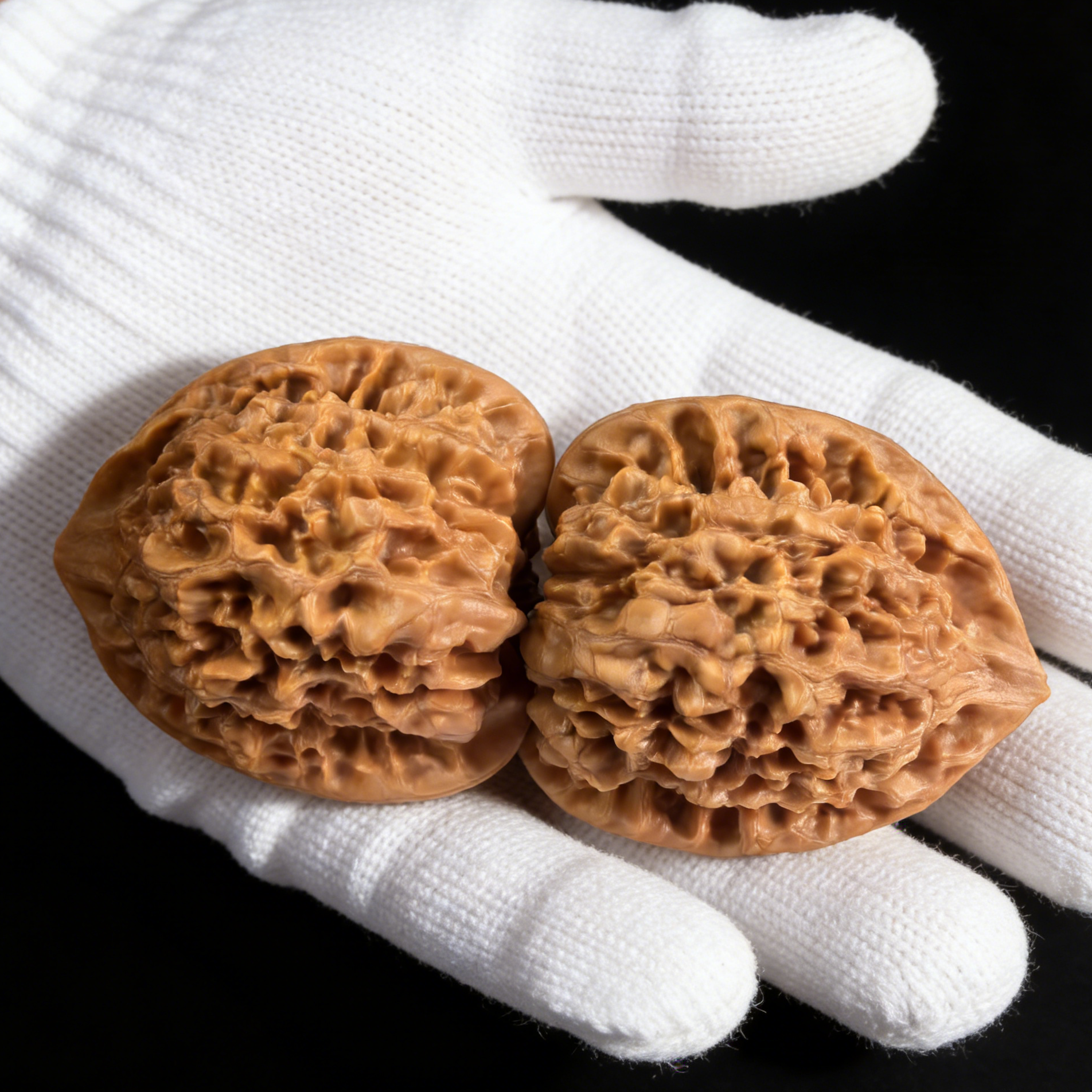 Pair of Walnut Hand Exercisers from ThePatinaProject, 47mm DGM-007 Wang Yong Da Guan Mao official's hat design, natural wood finish