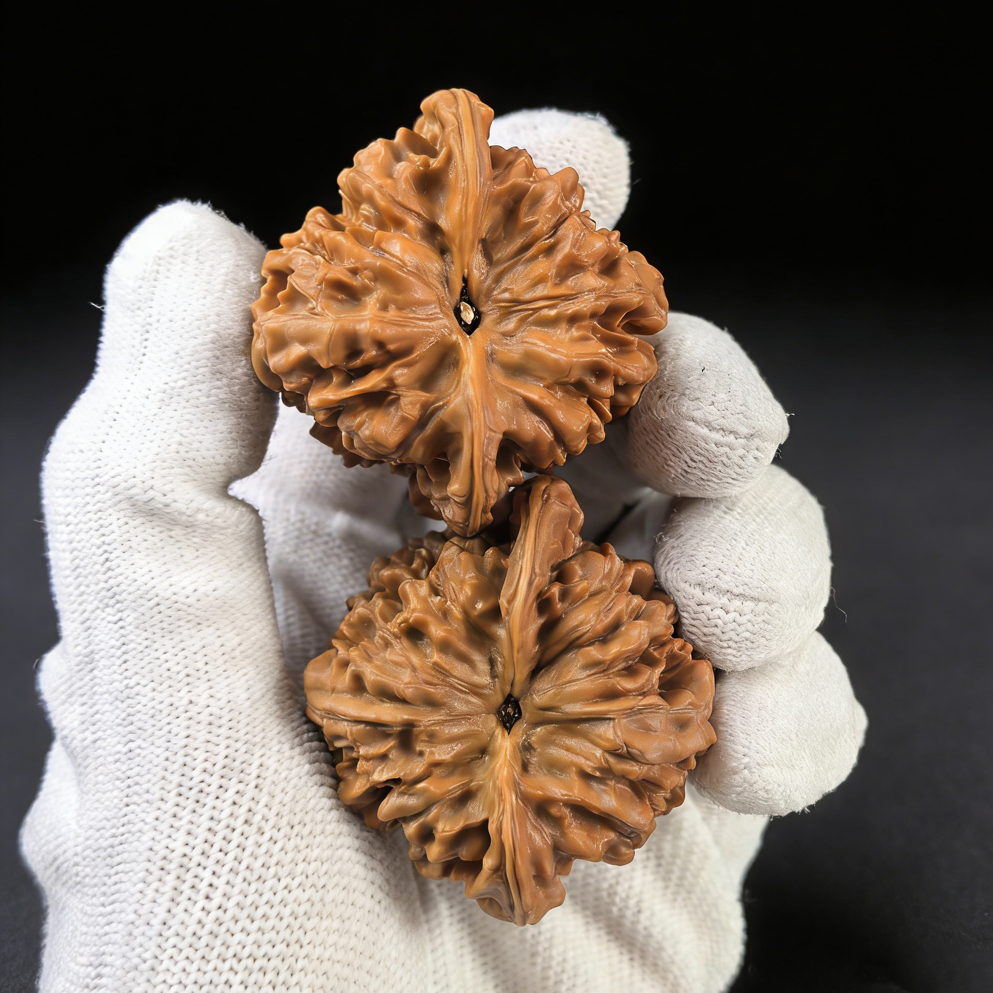 Walnut hand exercisers by ThePatinaProject, featuring the Wang Yong Da Guan Mao official's hat design, 47mm size, DGM-007 model.