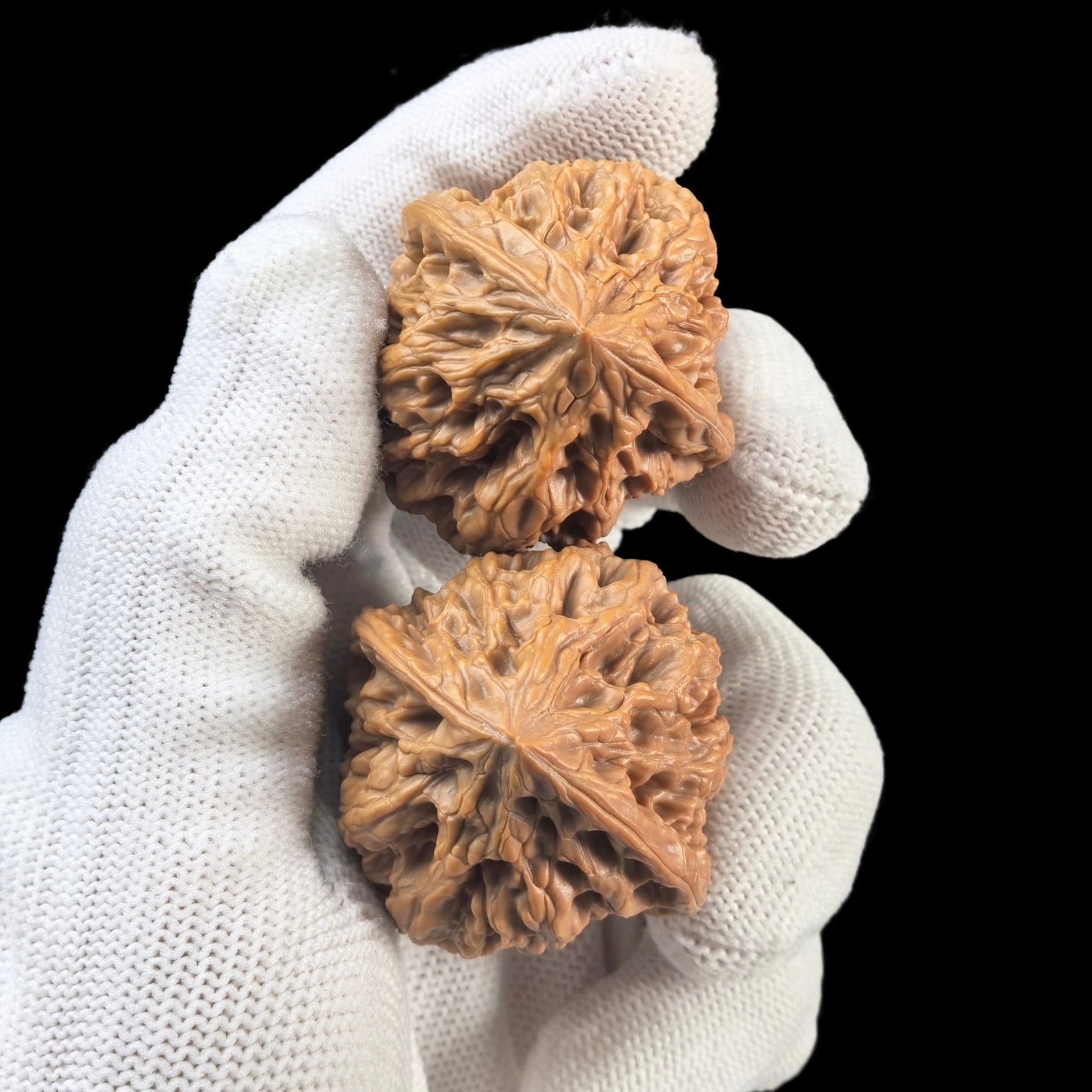 Pair of Walnut Hand Exercisers featuring lion head designs, 35mm diameter, by ThePatinaProject's Wild Bull Yeniu collection.