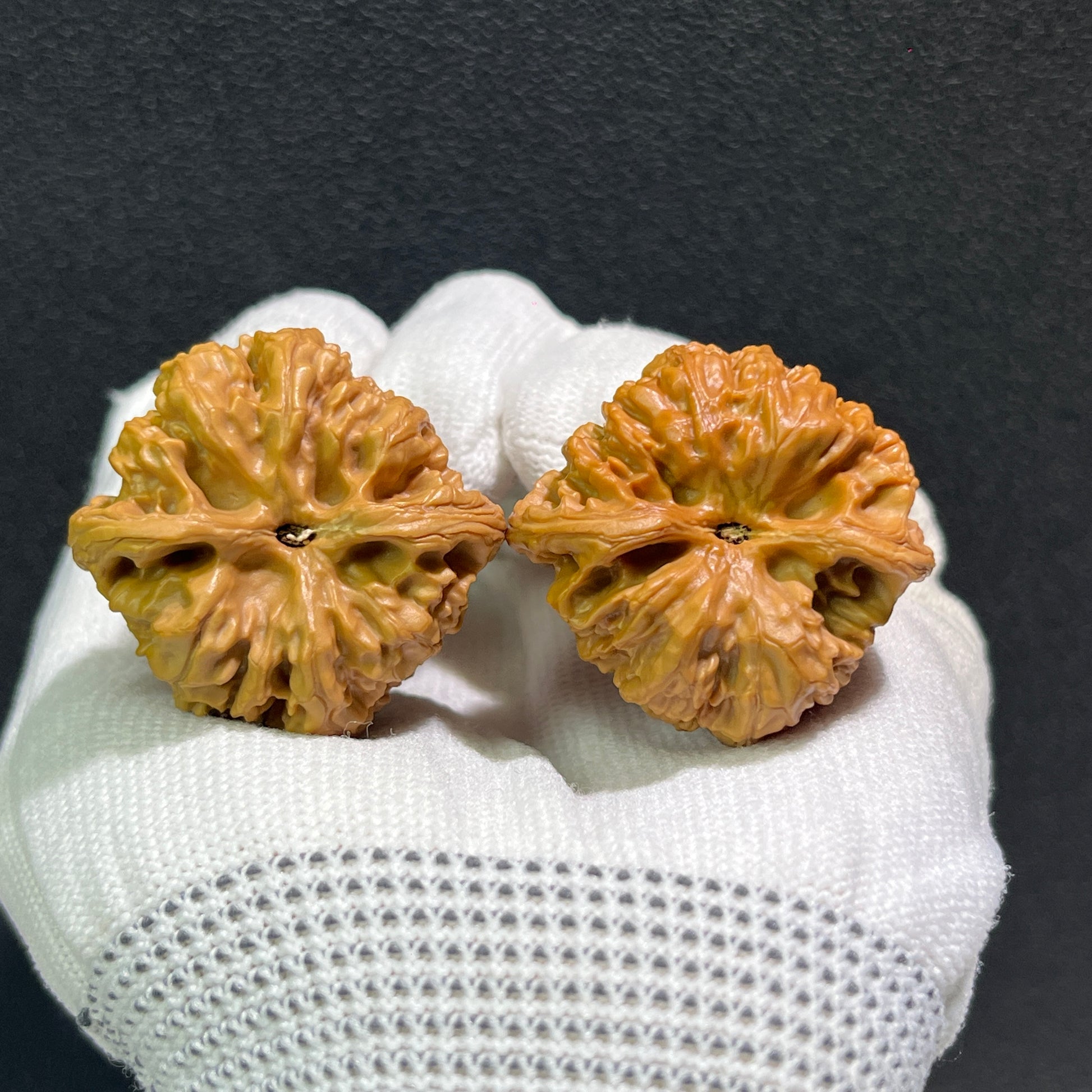 Pair of Wild Ox walnut hand exercisers by ThePatinaProject, 36mm x 35mm, YN-403, showing textured walnut wood grips.