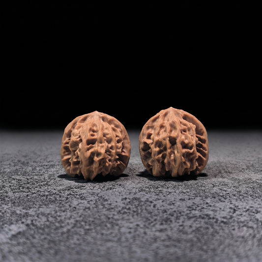 Walnut hand exercisers from ThePatinaProject, T-Shaped "Qi Shan" three-ridge pair, boutique grade, 30mm x 30mm, model QS-301.