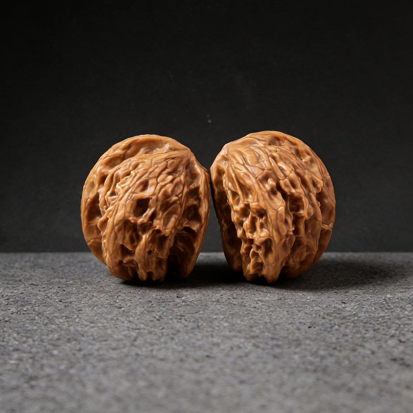 Pair of Walnut Hand Exercisers, Wild Wolf Half-Wall Yelang Banbi, 38mm, by ThePatinaProject, shown with textured wood grain.