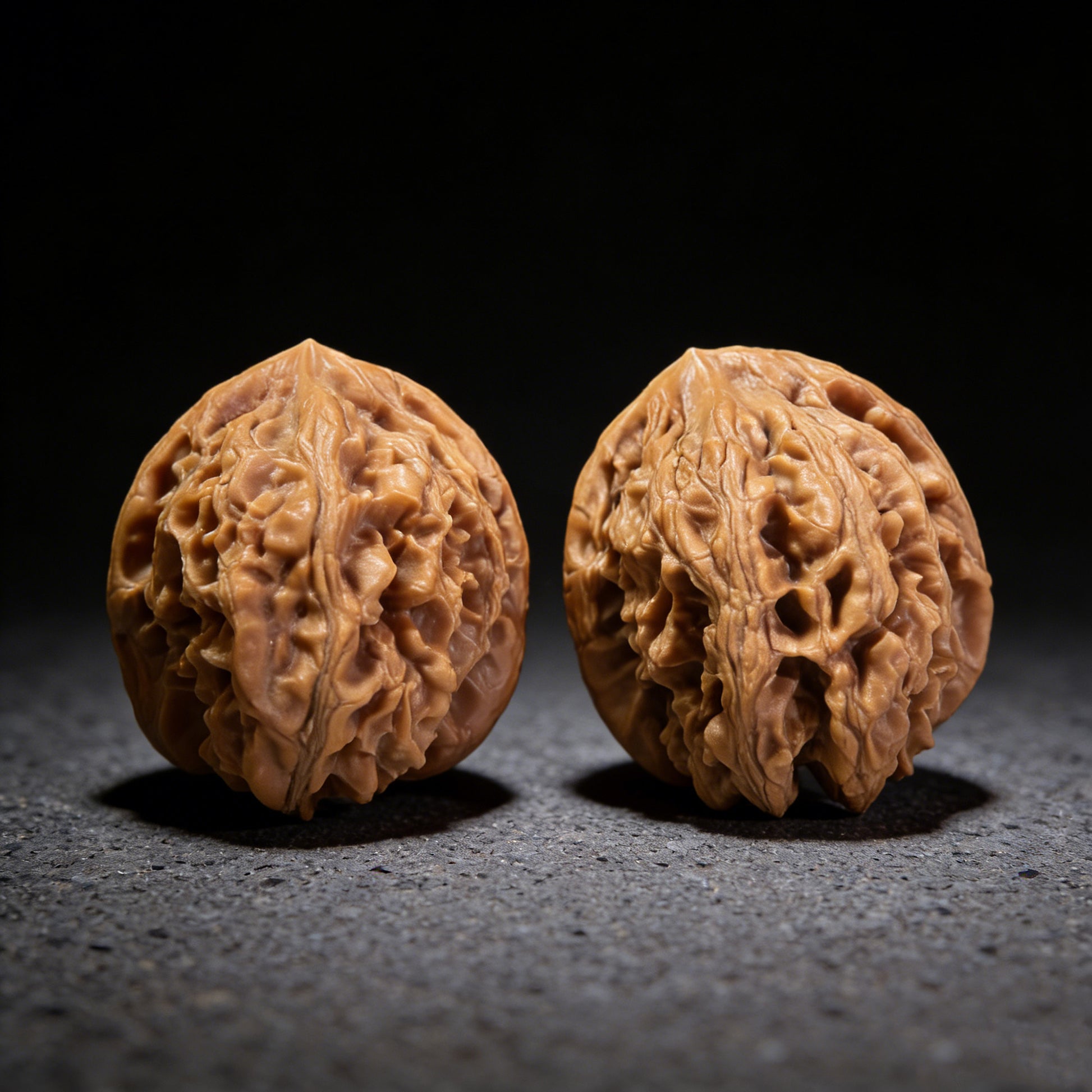 Pair of Xia Yun Ling Walnut Hand Exercisers, 36mm x 42mm, from ThePatinaProject, showing smooth wooden surfaces and ergonomic design.