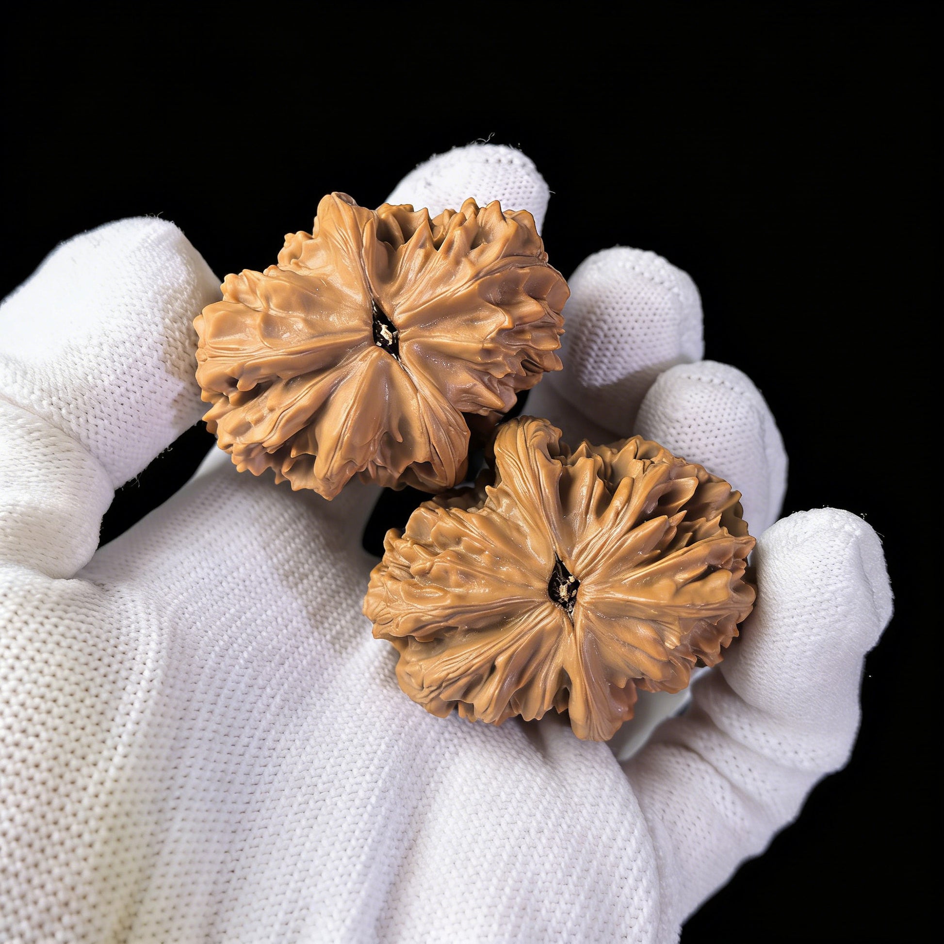 Pair of Xia Yun Ling Walnut Hand Exercisers from ThePatinaProject, 36mm by 42mm, featuring polished wooden handles for grip.