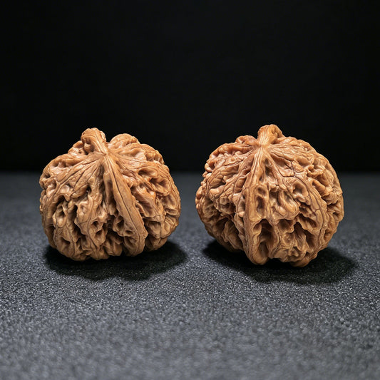 "Thick Ridge Lord of the Mountain Half-Wall" Cujin Zashandiao Banbi Wenwan Walnuts Pair | 39.0mm x 41.0mm | CJZSDBB-CG215E - ThePatinaProject