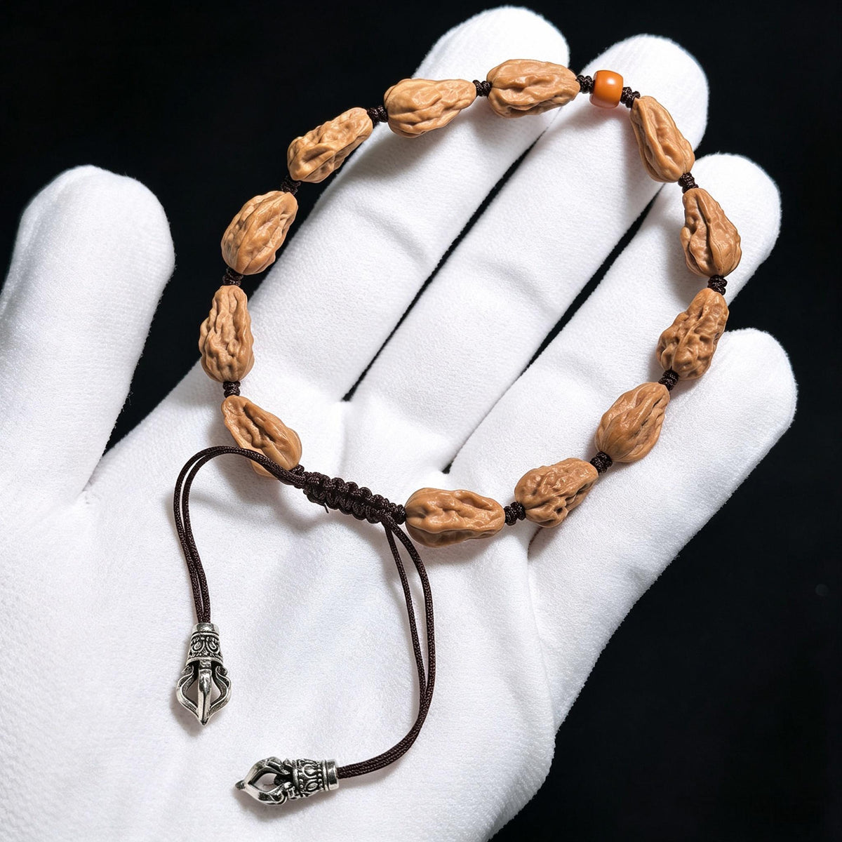 "Tibetan Silver Pendant Mini Walnut" ZYDZ-CG1B9E Mini Bracelet | 8.0mm x 8.0mm | 12 Beads | Stock ID: ZYDZ-CG1B9E - ThePatinaProject